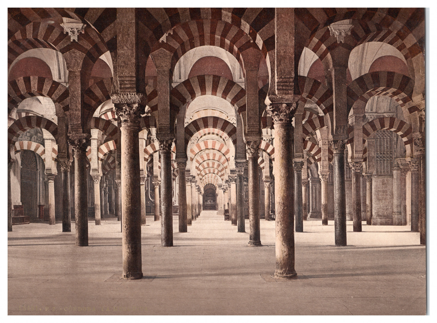 Spain, Cordoba, La Mosque, Vintage Interior Albumen Print, Photochromie, V