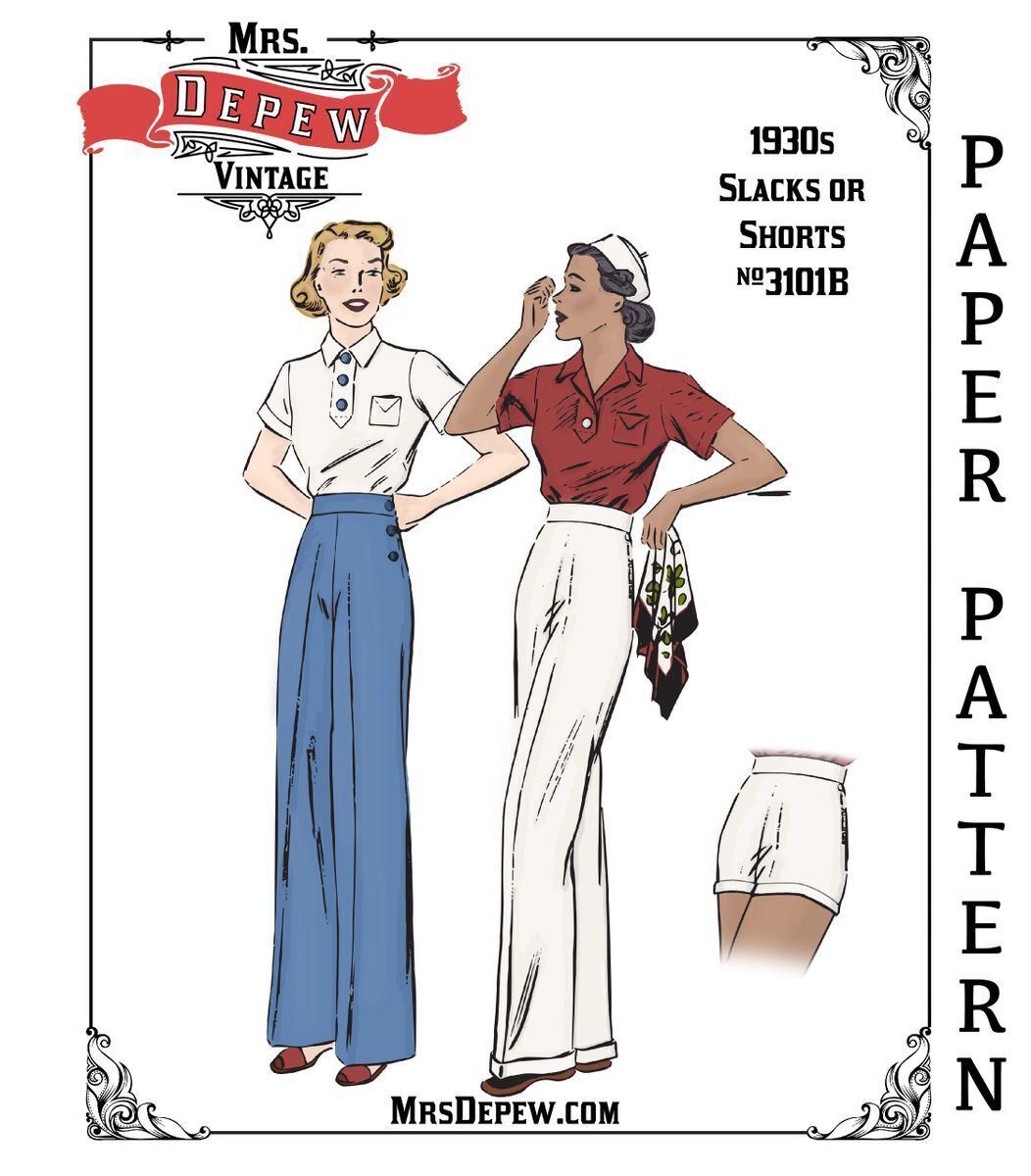 Wide Leg Trousers Vintage Sewing Pattern 1930s Slacks and Shorts 25-45\