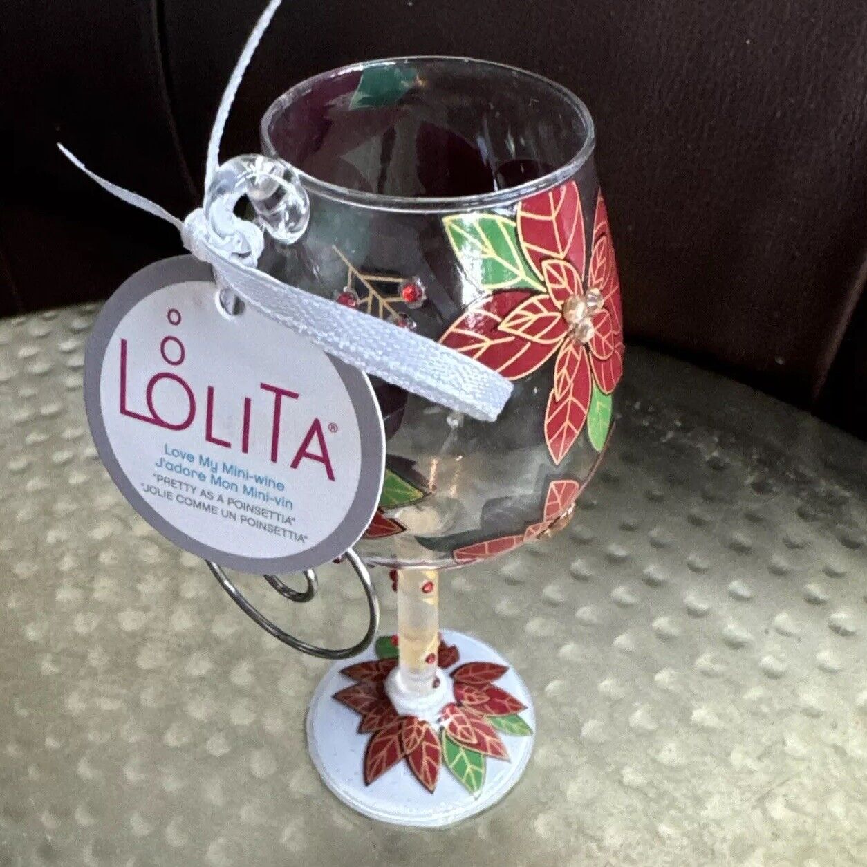 Lolita Poinsettia Mini Wine Glass Christmas Ornament Pretty As A Poinsettia NWT