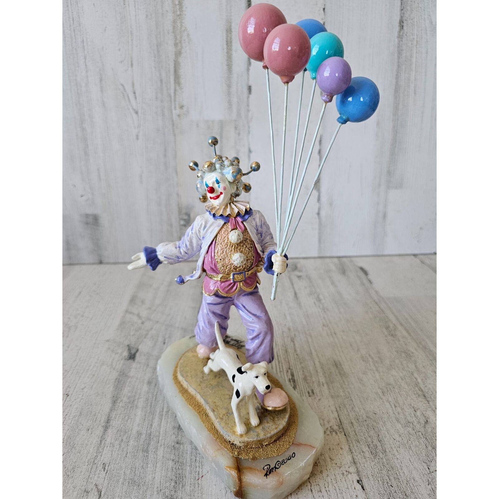 Ron Lee pepe clown dog balloons pastel walking circus Gold vintage 2000