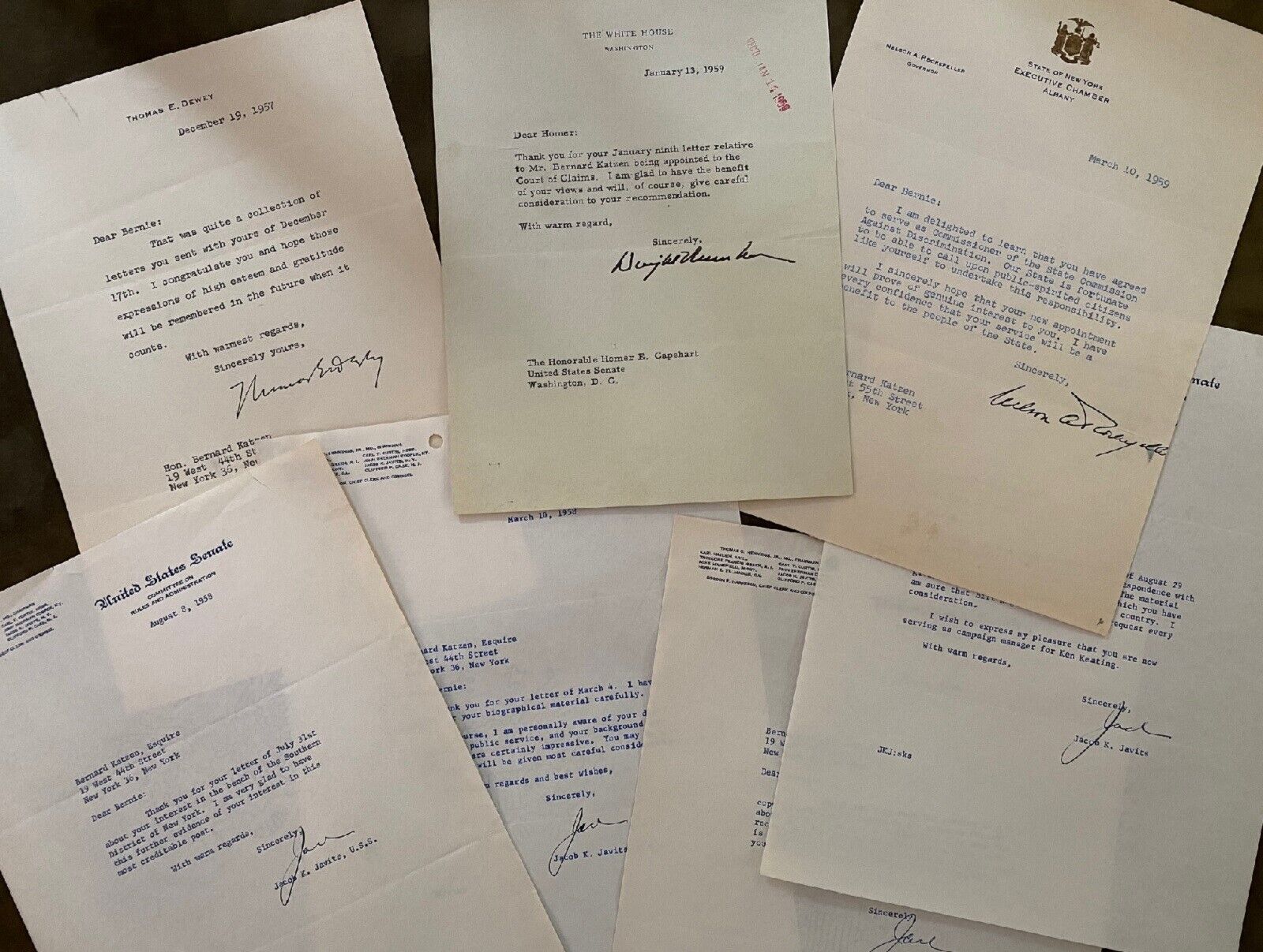 signed letters - re: appointment to job : Eisenhower, Ford, Dewey, Rockefeller