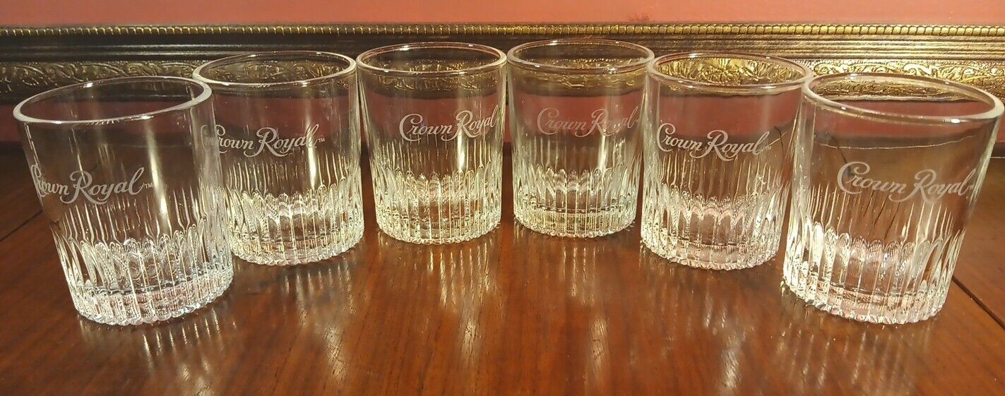 Set Of 6 Crown Royal Diamond Cut 8 oz Whiskey Glasses - Made in Italy