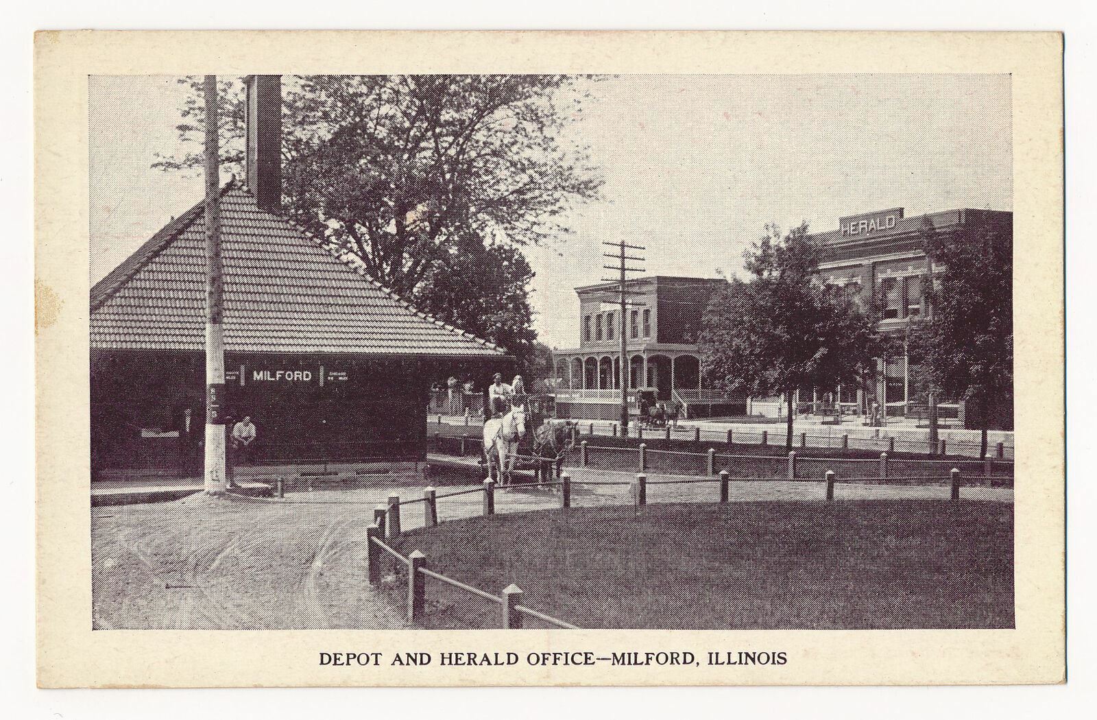 Railroad Depot and Herald Office, Milford, Illinois ca.1910