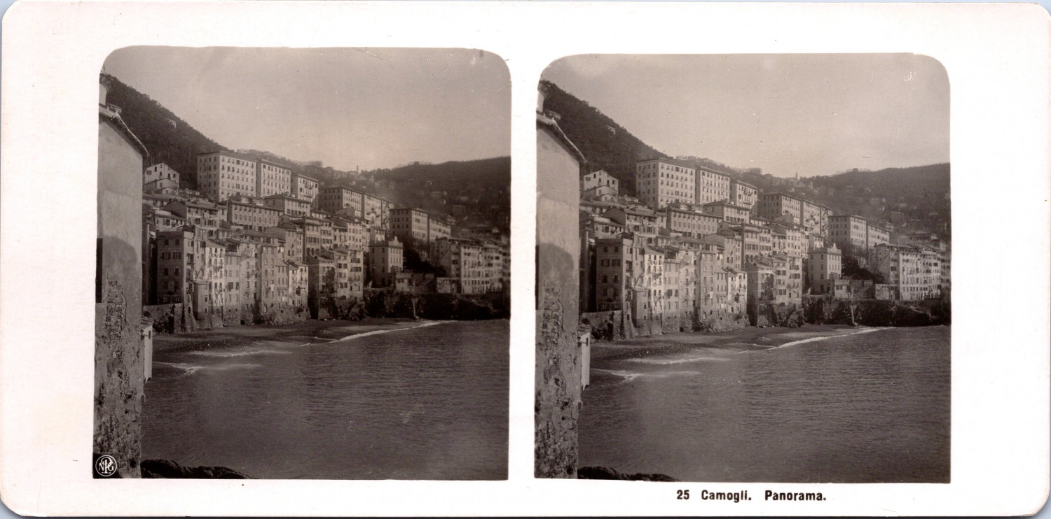 Italy, Camogli, Panorama, Vintage Print, circa 1900, Stereo Print Vintage, Legend