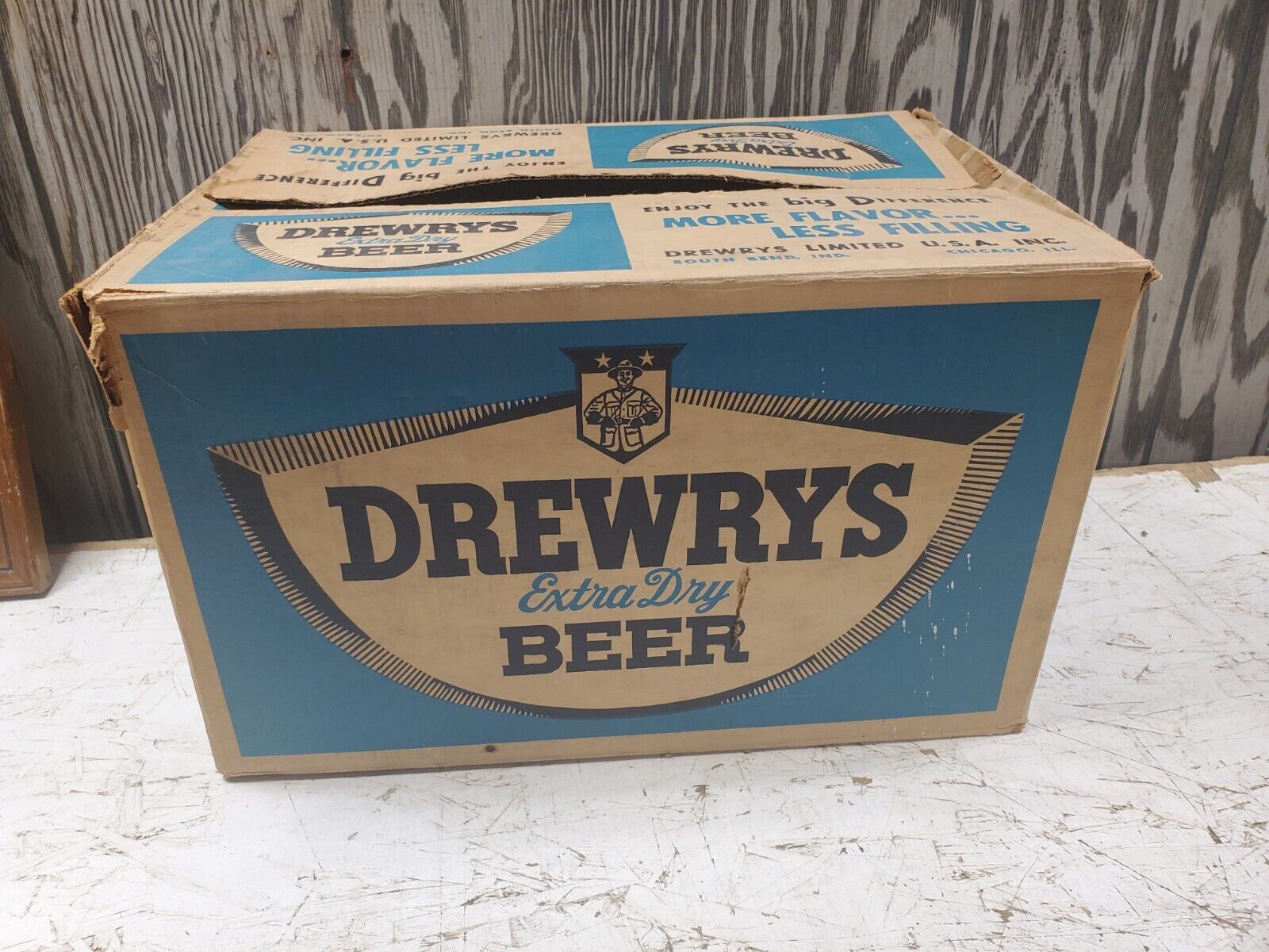 Vintage 1959 Drewrys Extra Dry Beer Box 48 12oz Cans 16.5x11.5x10 (b52)