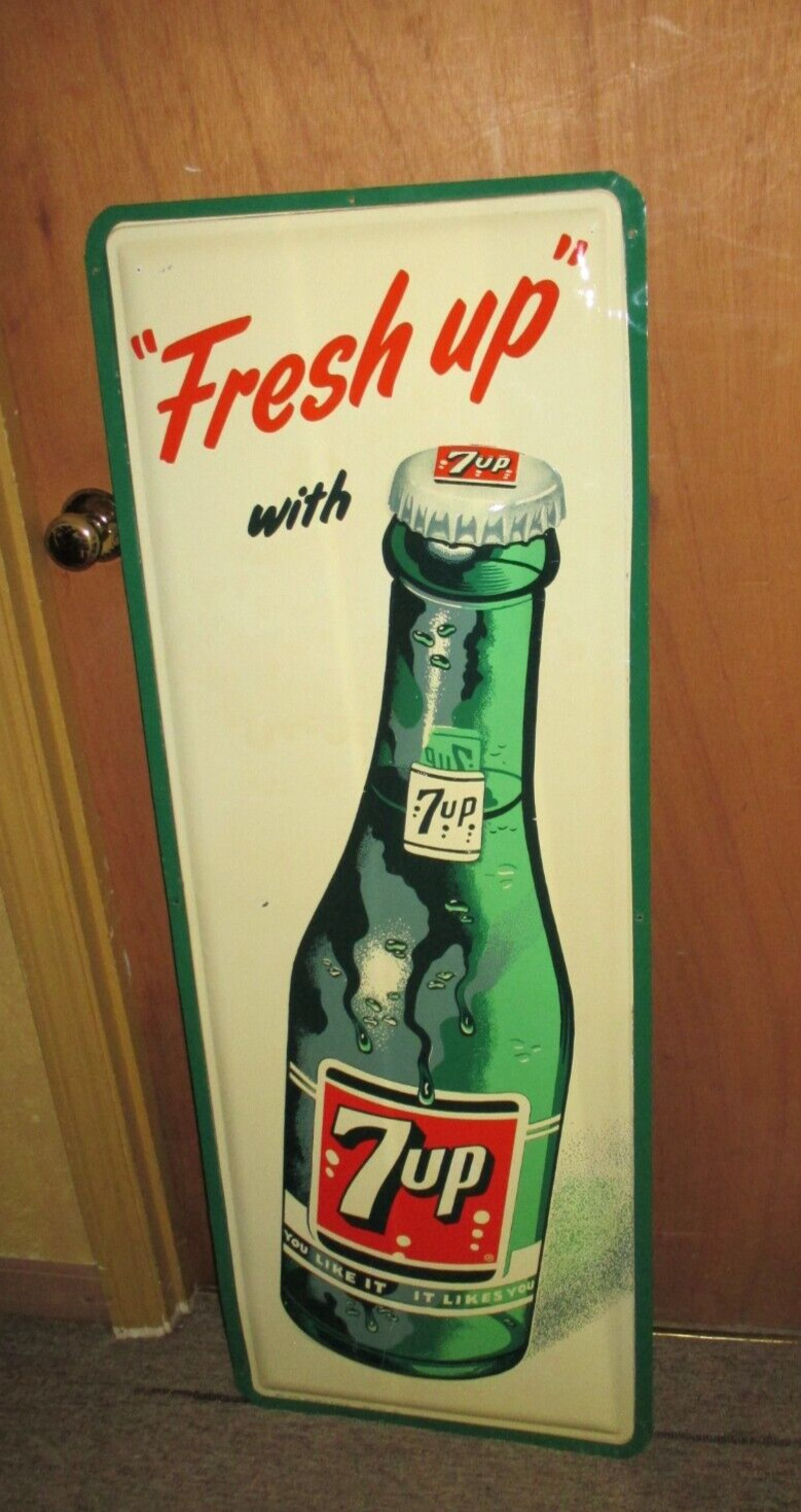 Vintage 7UP Soda Sign Heavily Embossed Bottle Dated 1960 ~ Beautiful WOW~LQQK