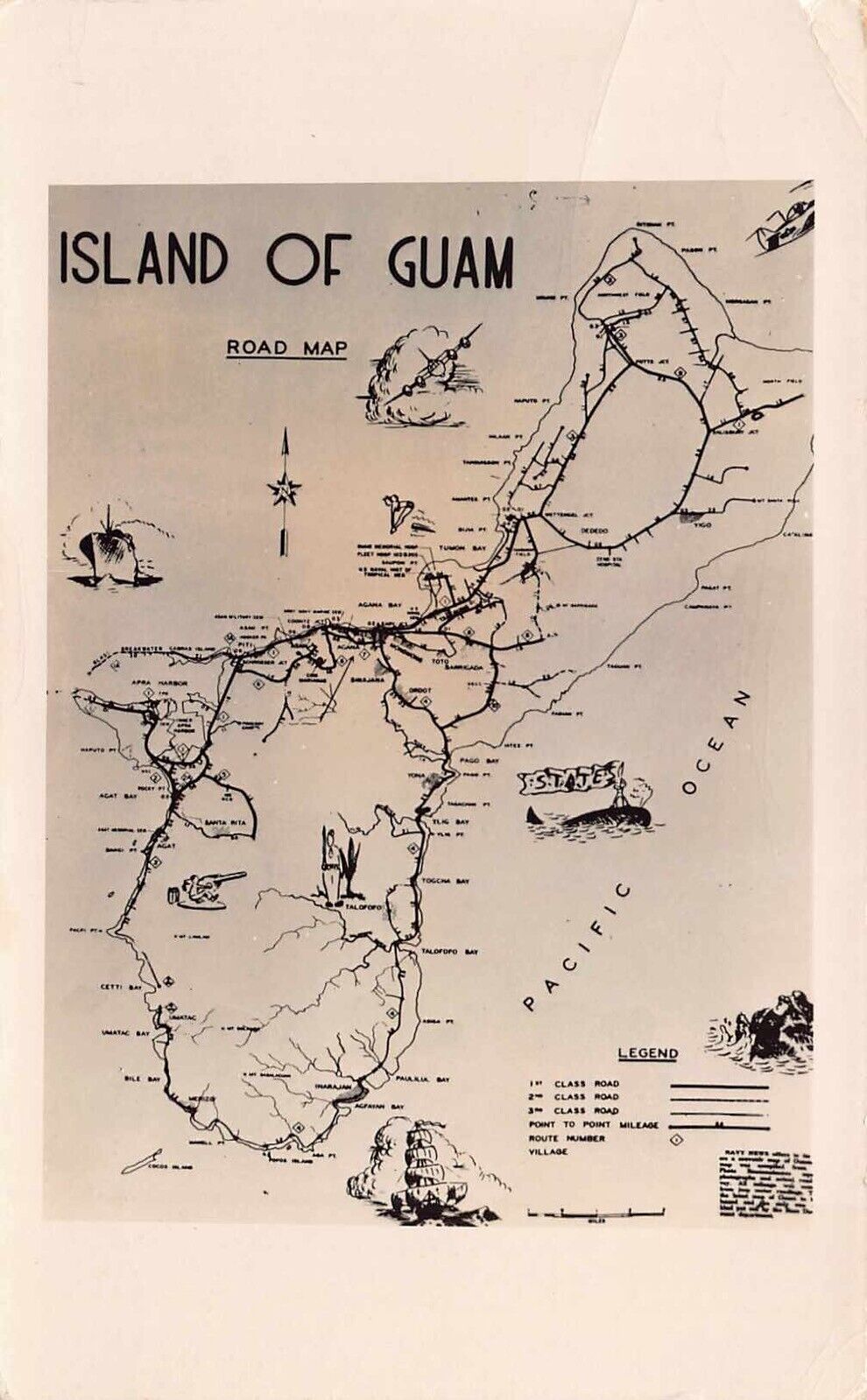 1953 REAL PHOTO Postcard Map of Guam - Mariana Islands - South Pacific Air Mail