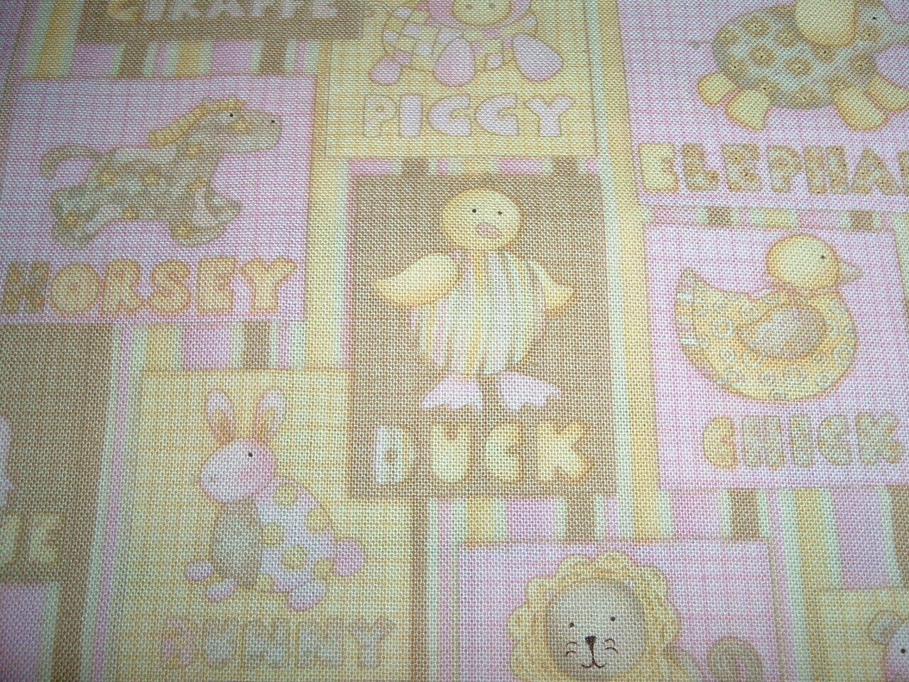 Vtg 80s Nursery Baby Duck Giraffe Quilt Blocks Pink Yellow Sew Fabric BTY #MFB