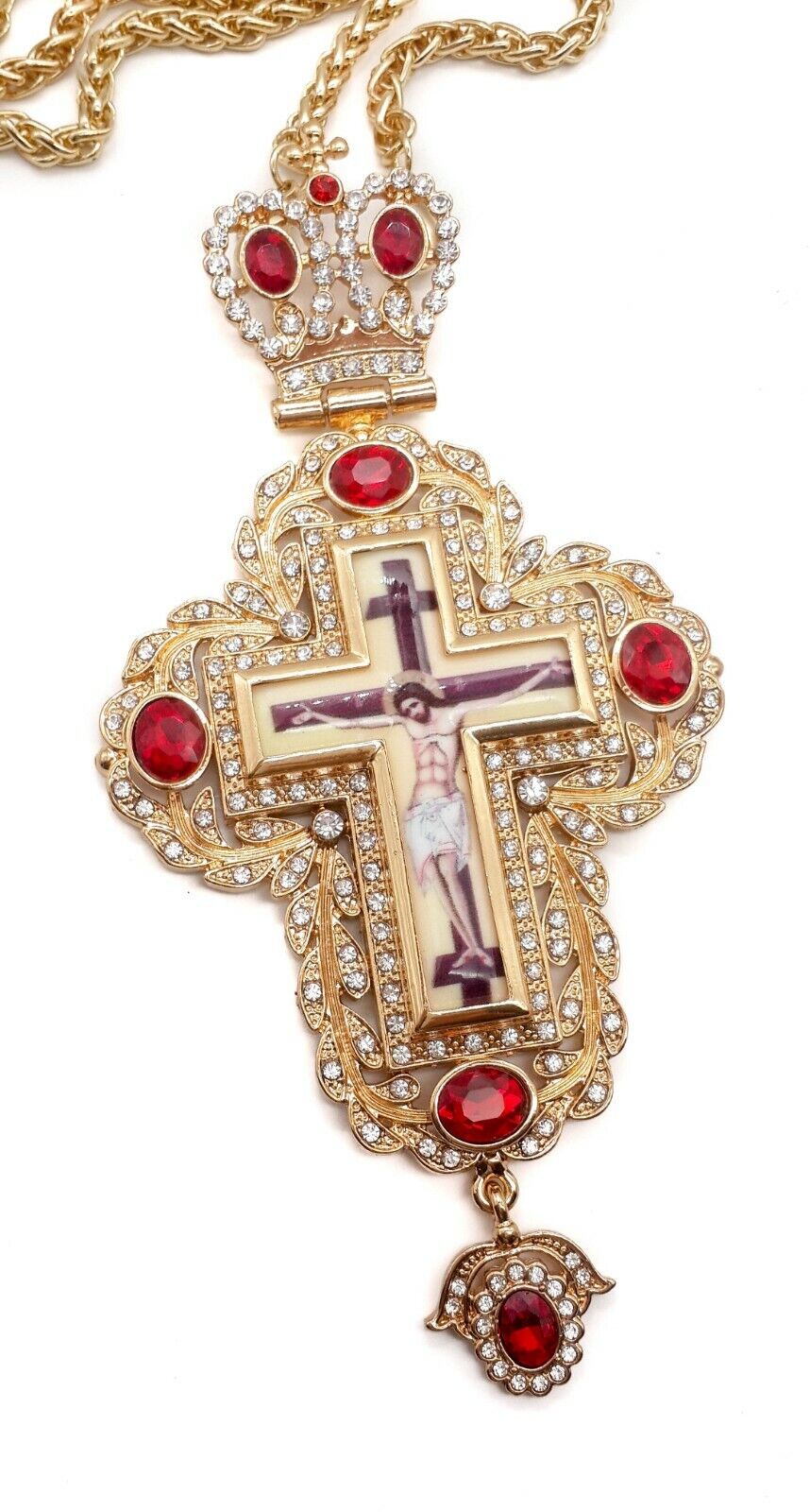 Pectoral Cross Red Zircons Crystallized Christian Priest Bishop Crucifix Pendant