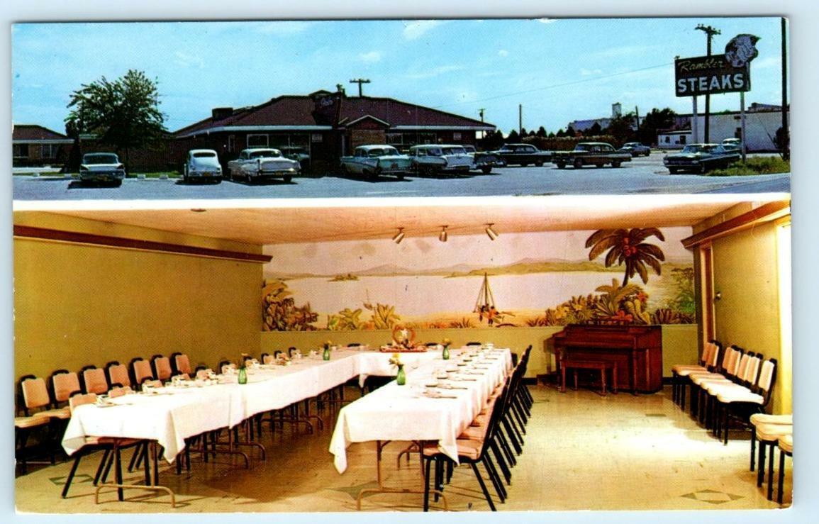 HUTCHINSON, Kansas KS ~ Roadside RAMBLER STEAK HOUSE c1950s Cars Postcard