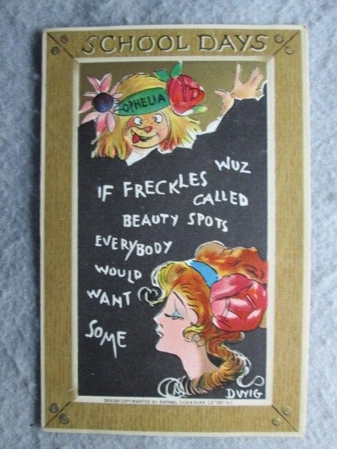 Antique School Days, If Freckles Wuz Called Beauty Spots, Tuck Postcard 1911