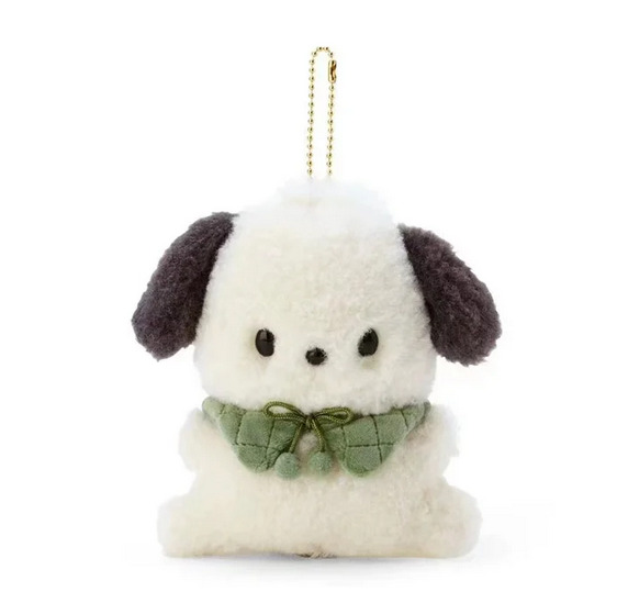 New Japan Sanrio Pochacco Dog Olive Green Mascot Plush Key Bag Holder Toy