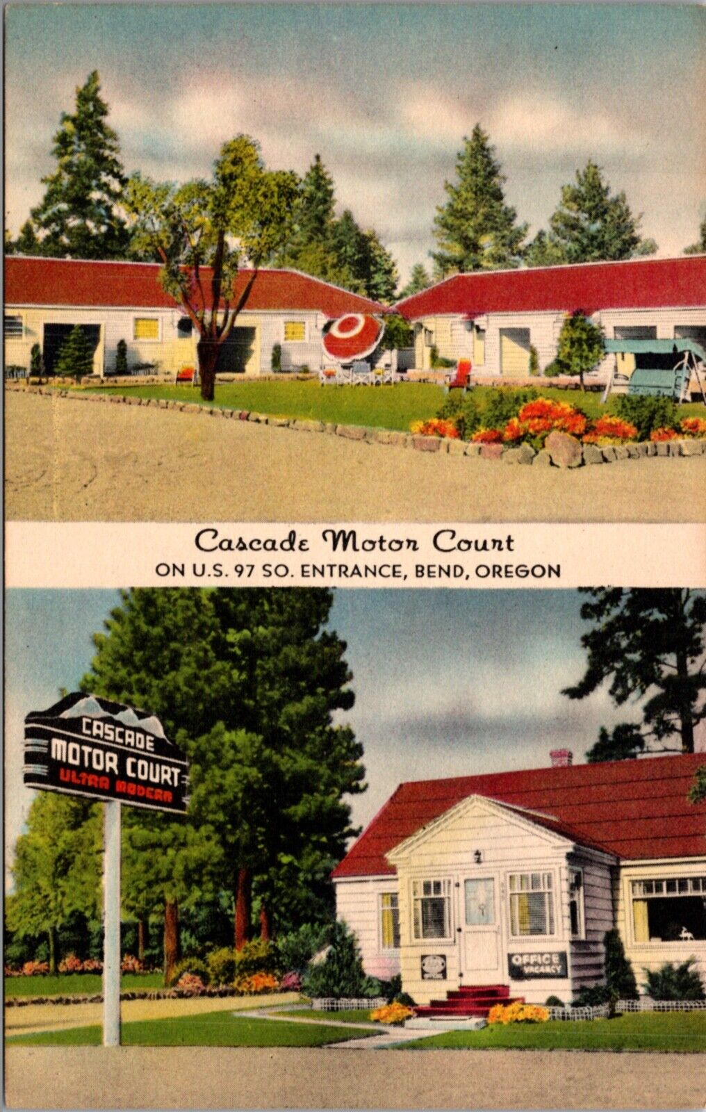 Postcard Cascade Motor Court U.S. 97 in Bend, Oregon