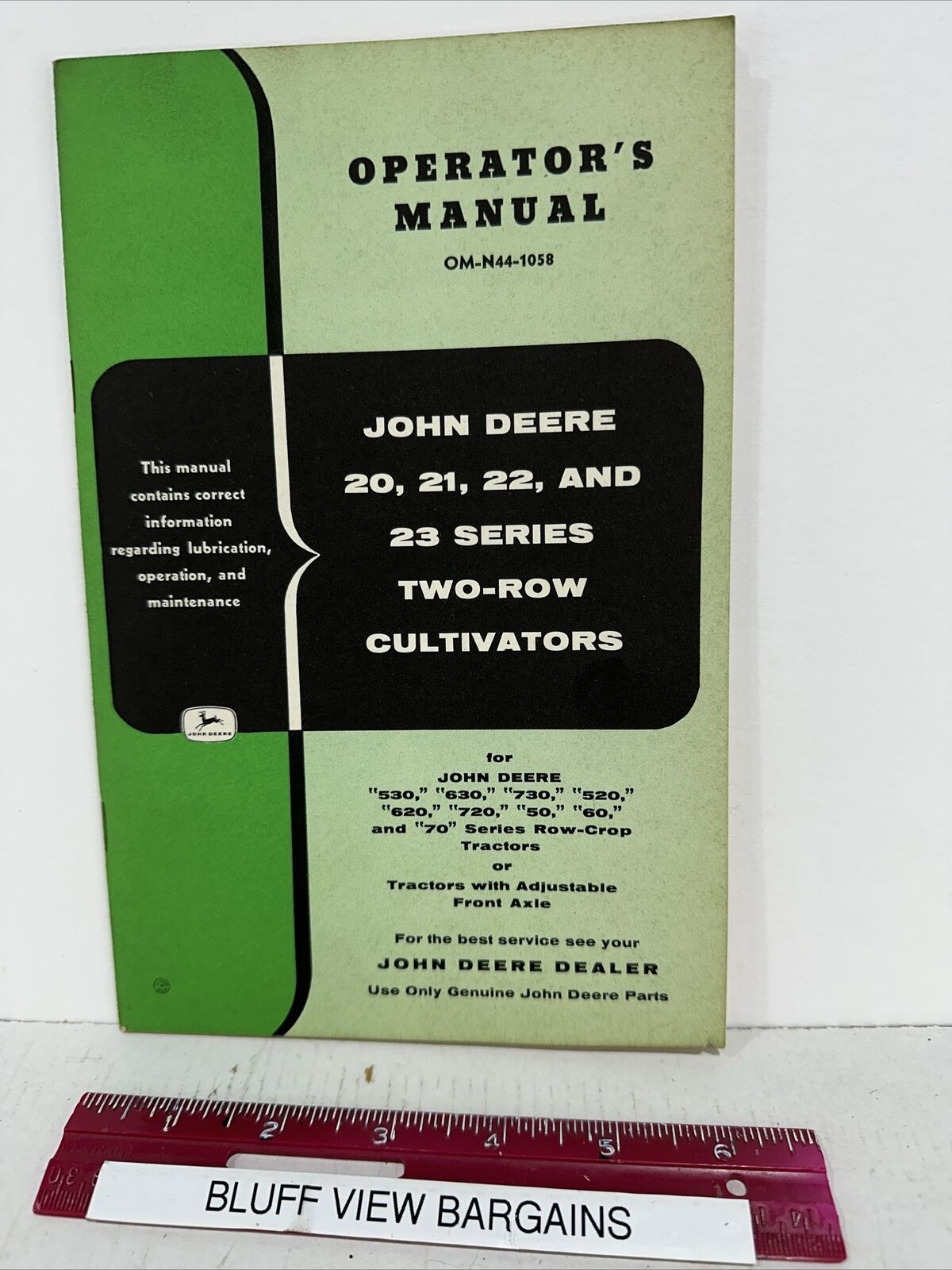 1950's John Deere Operator's Manual OM-N29-1058 Two Row Cultivator 20-23 Series