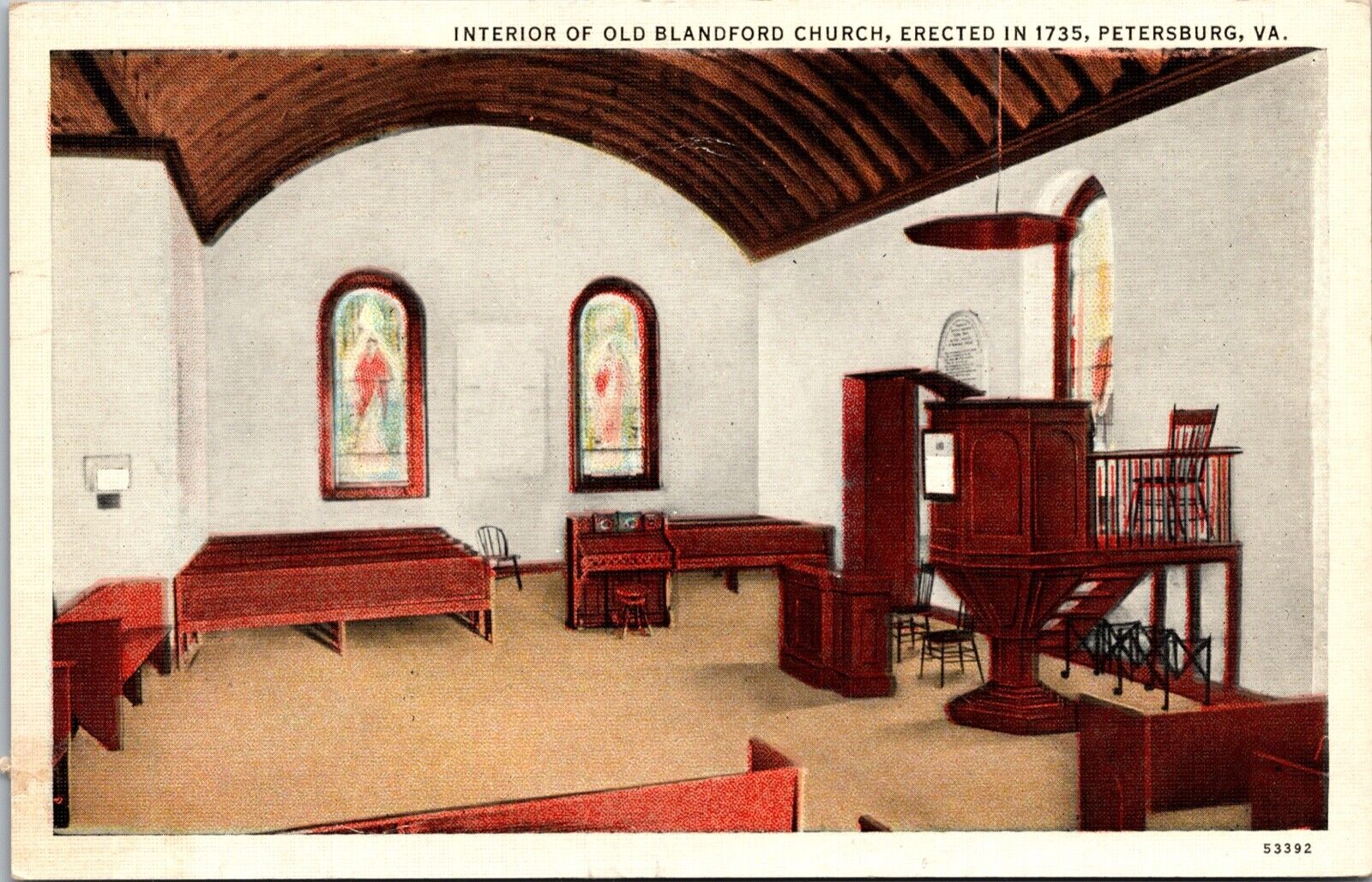 1926 Interior Of Old Blandford Church Erected 1735 Petersburg VA Posted Postcard