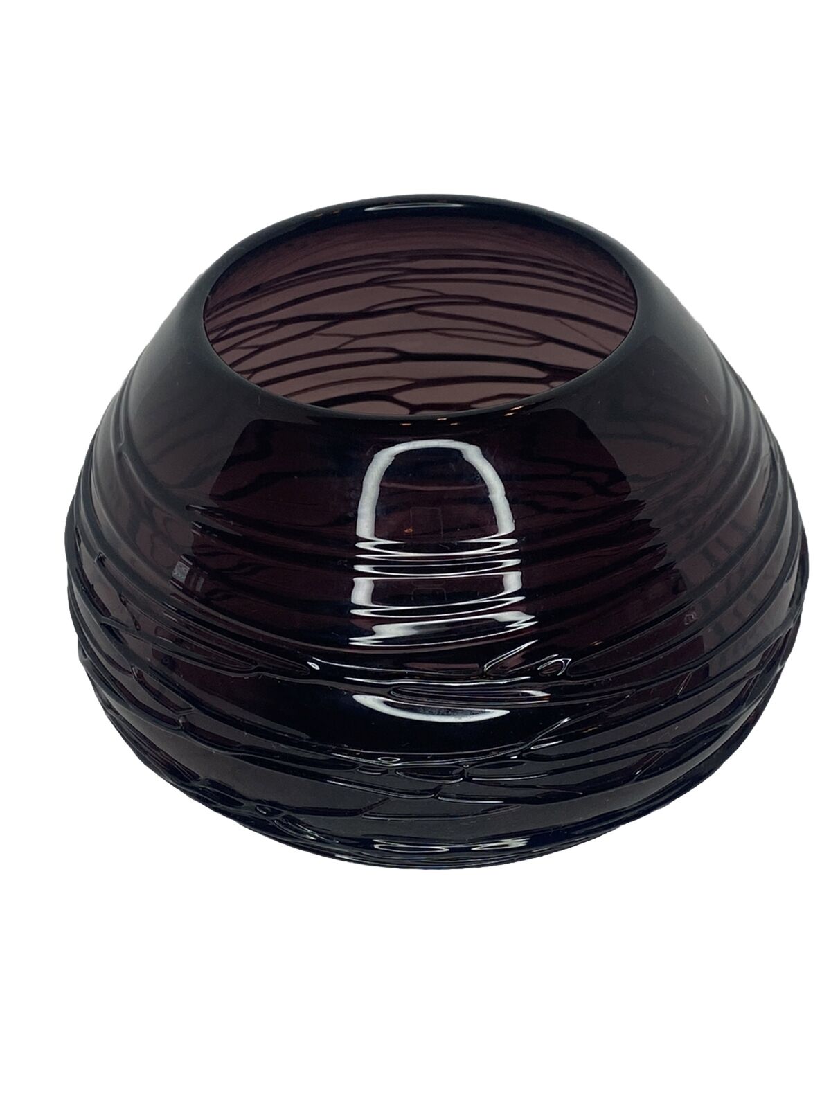 Azerbaijan Handcrafted Bowl Vase Glassware Purple Black 5.5” Original Sticker