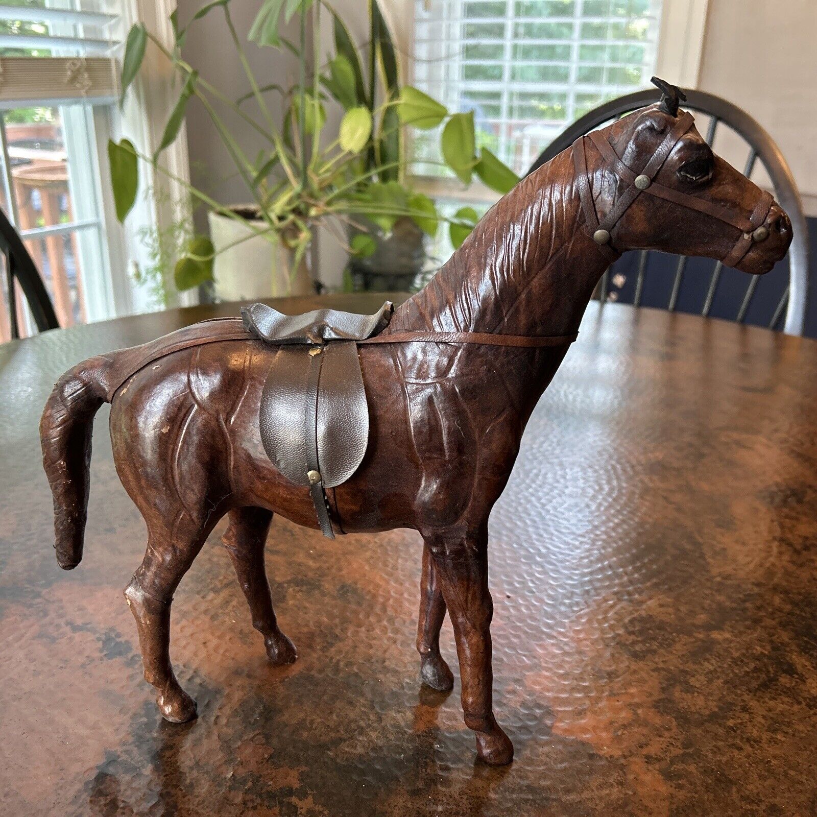 Antique Vintage figure Leather Wrapped Horse Figurine Statue Equestrian 16\