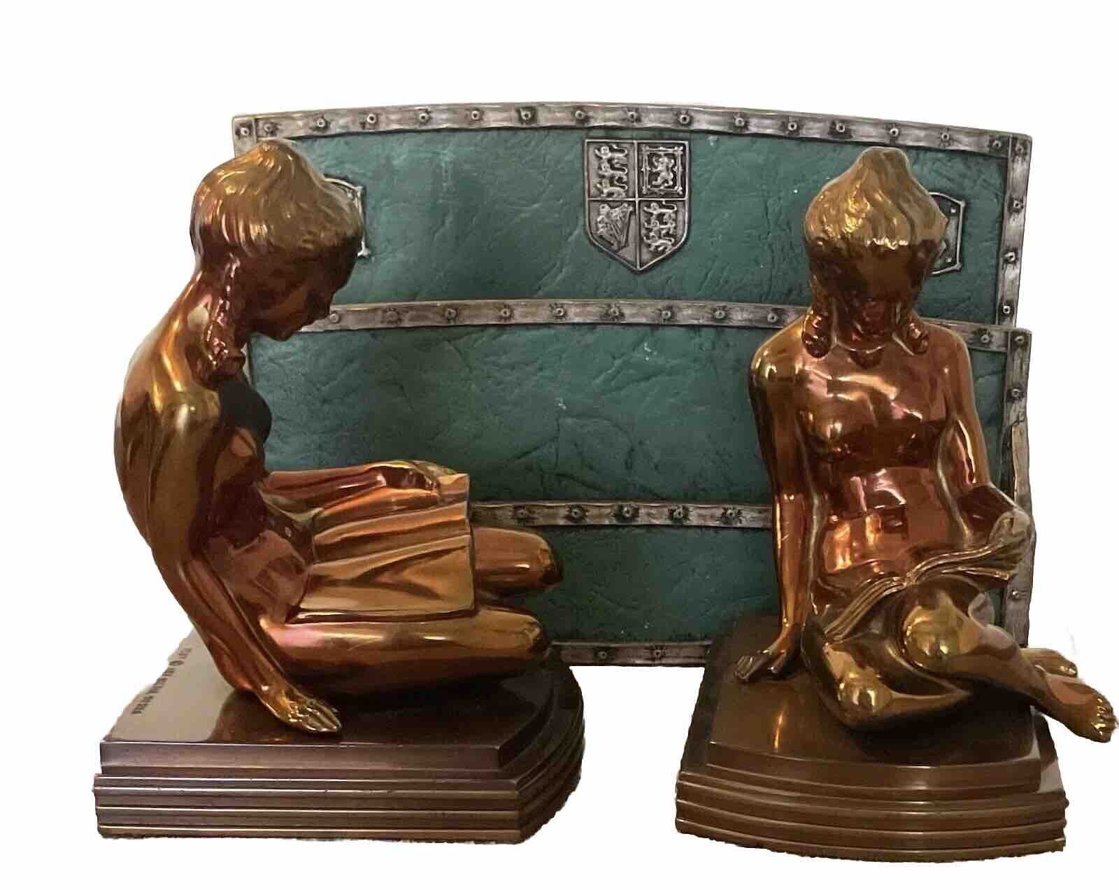 vintage “Lorenzl Girl” bookends, art deco, great condition, dated  1937, Ronson