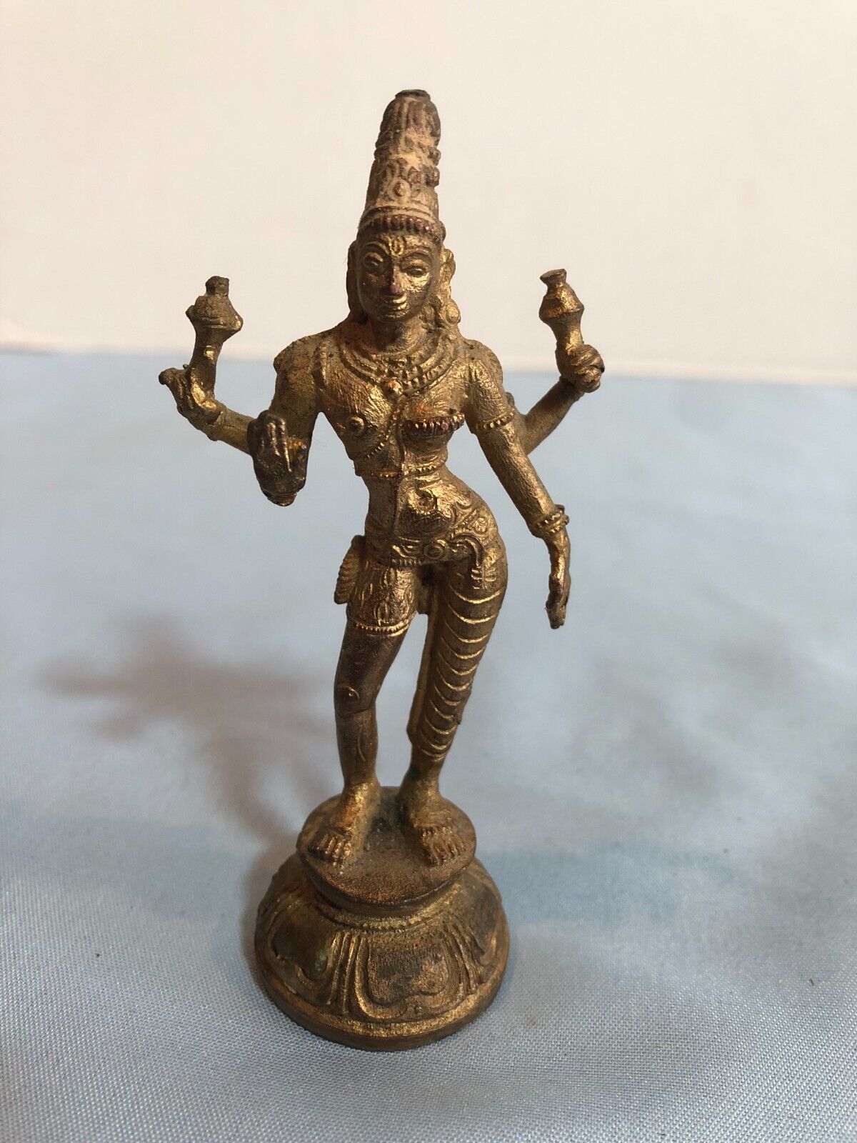 VINTAGE Shiva Shakti Hindu Deity Brass Gold Tone Cast Metal Figure #F12