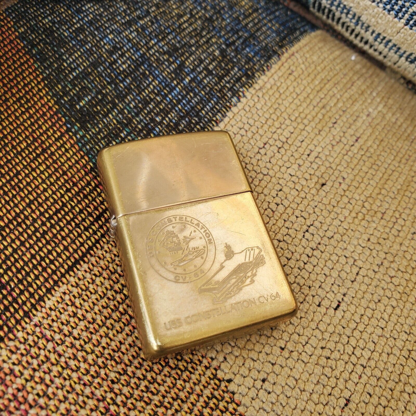 Vintage Zippo USS Constellation CV-64 Made In USA H Zippo 01 Used Empty Gold Col