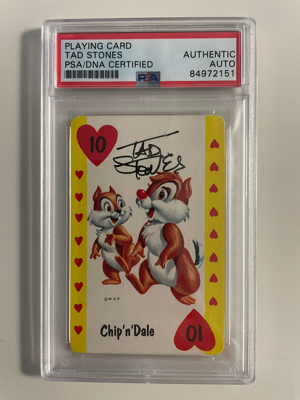 TAD STONES autograph DISNEY ARTIST Chip ‘n Dale VINTAGE playing card signed PSA