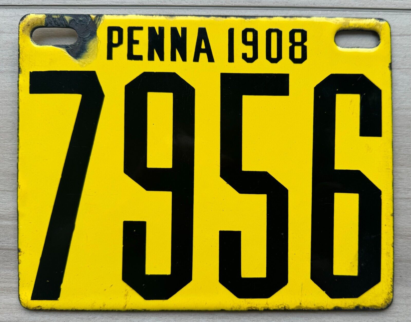 1908 Pennsylvania Porcelain License Plate -  Nice Condition - No Touch Up