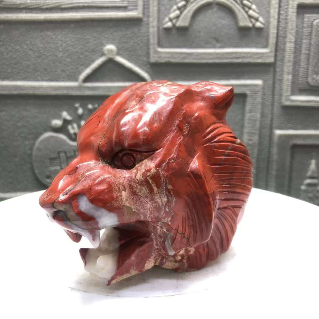 2.2lb Natural Red Jasper Quartz Hand Carved Tiger's head Skull Crystal Reiki