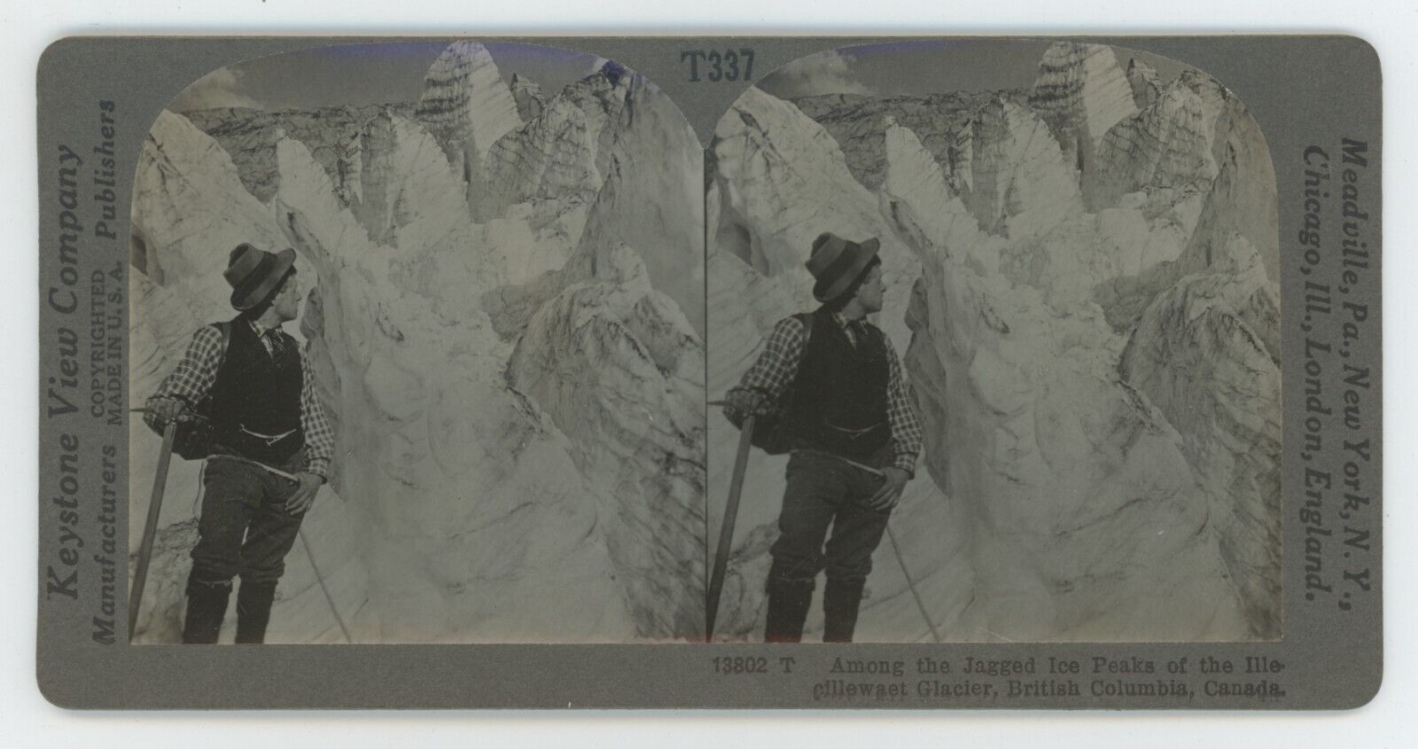 c1900's Stereoview Among the Jagged Ice Peaks of the Illecillewaet Glacier BC CA