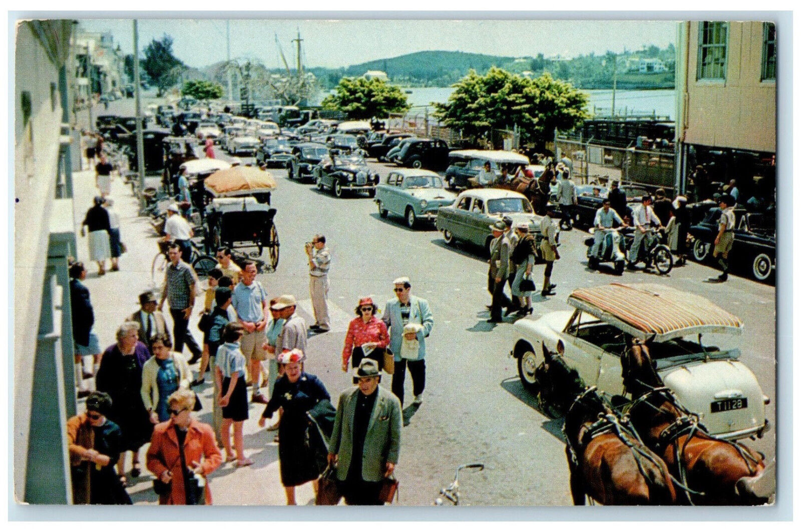 c1950's Front Street Boat Day Hamilton Bermuda Vintage Unposted Postcard