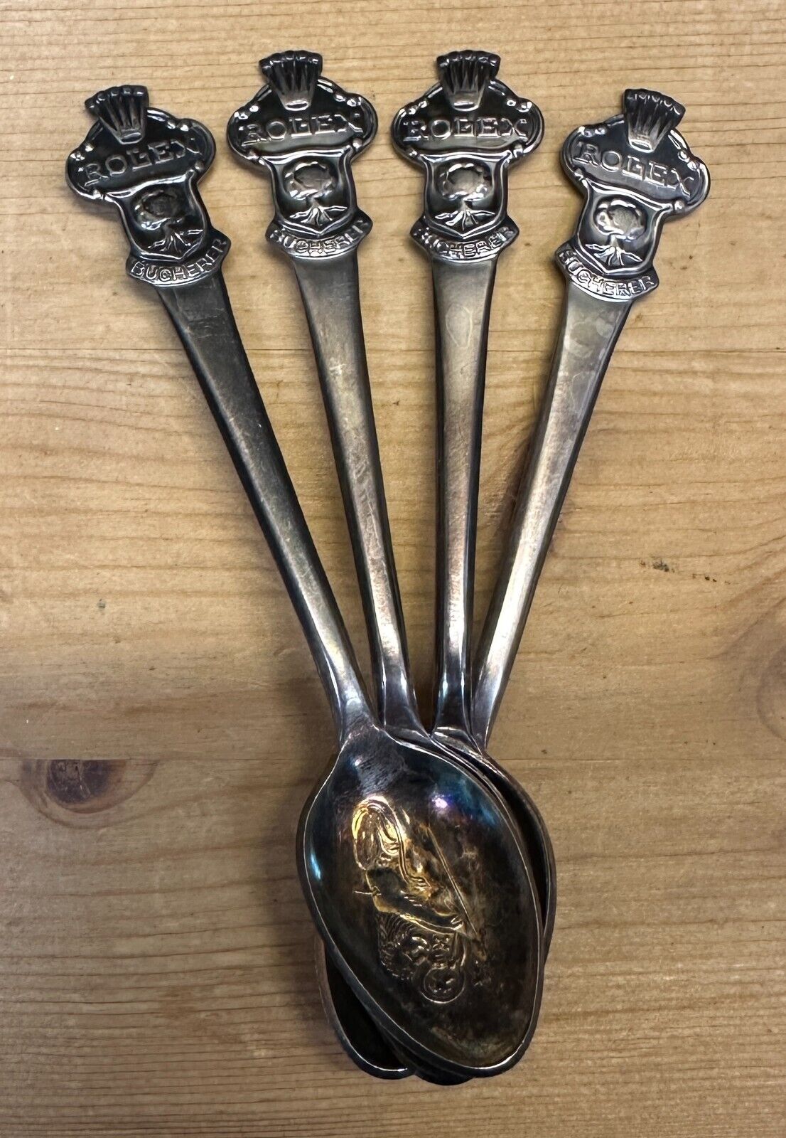 RARE Set of 4 ROLEX BUCHERER Switzerland Silver Plate Demitasse Spoons CB 69 M