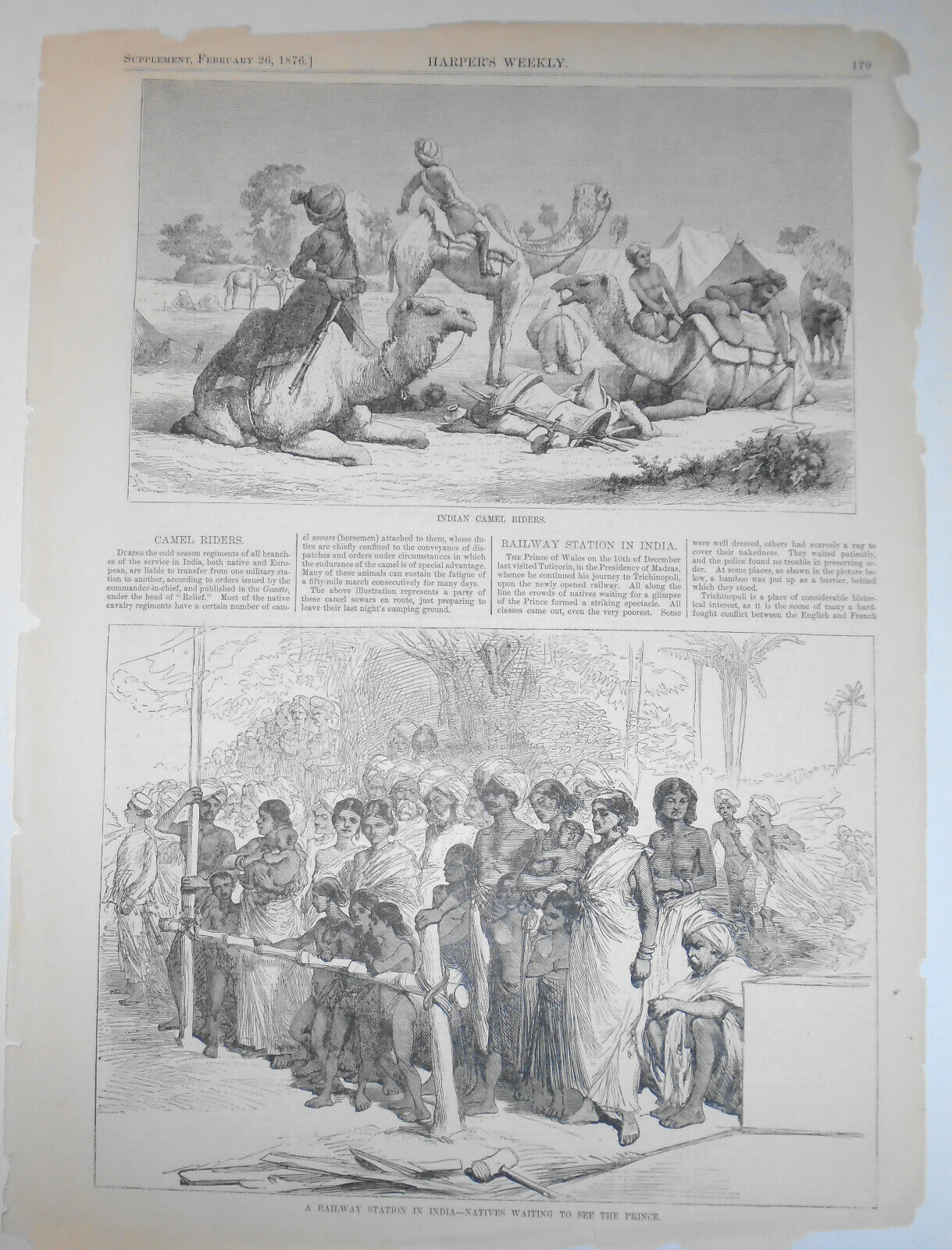 Camel Riders / Railway Station In India - - Harper\'s Weekly, February 26, 1876