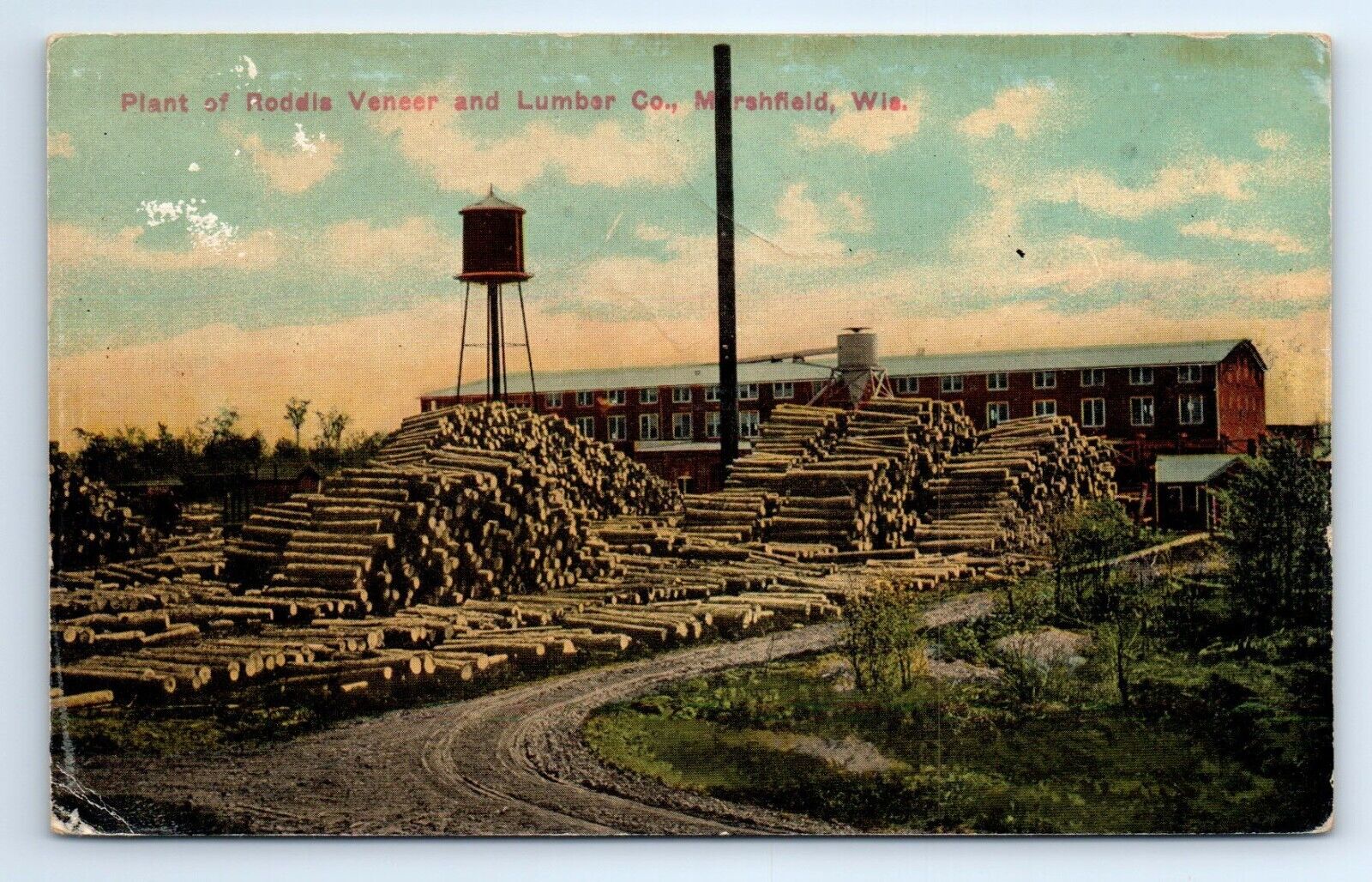 Marshfield Wisconsin Roddis Veneer & Lumber Co Div. Back Postcard c1910 CREASING