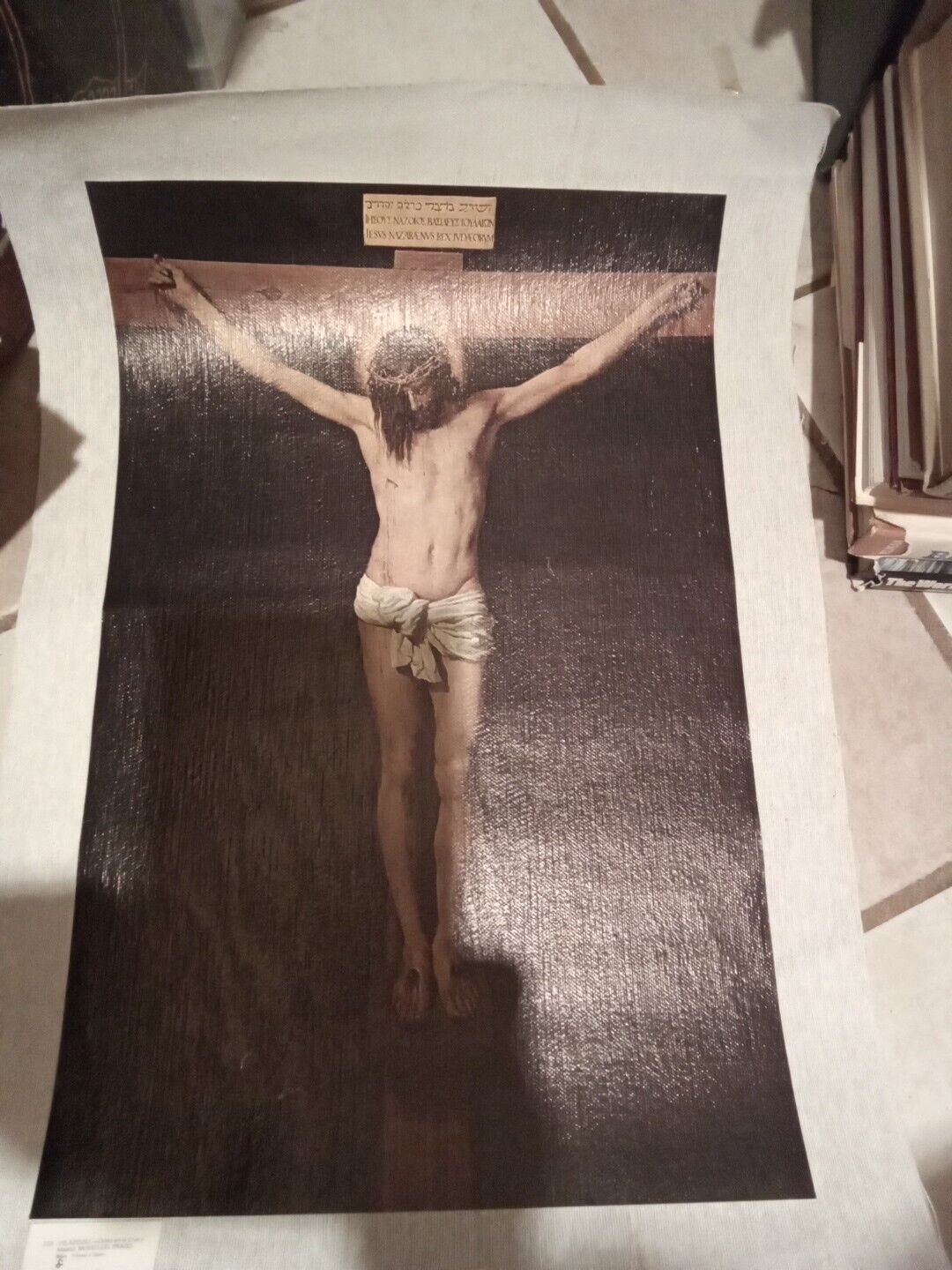 Vintage Jesus Crucifixion Print on Canvas Velazquez Cristo en la Cruz MUSEO DEL