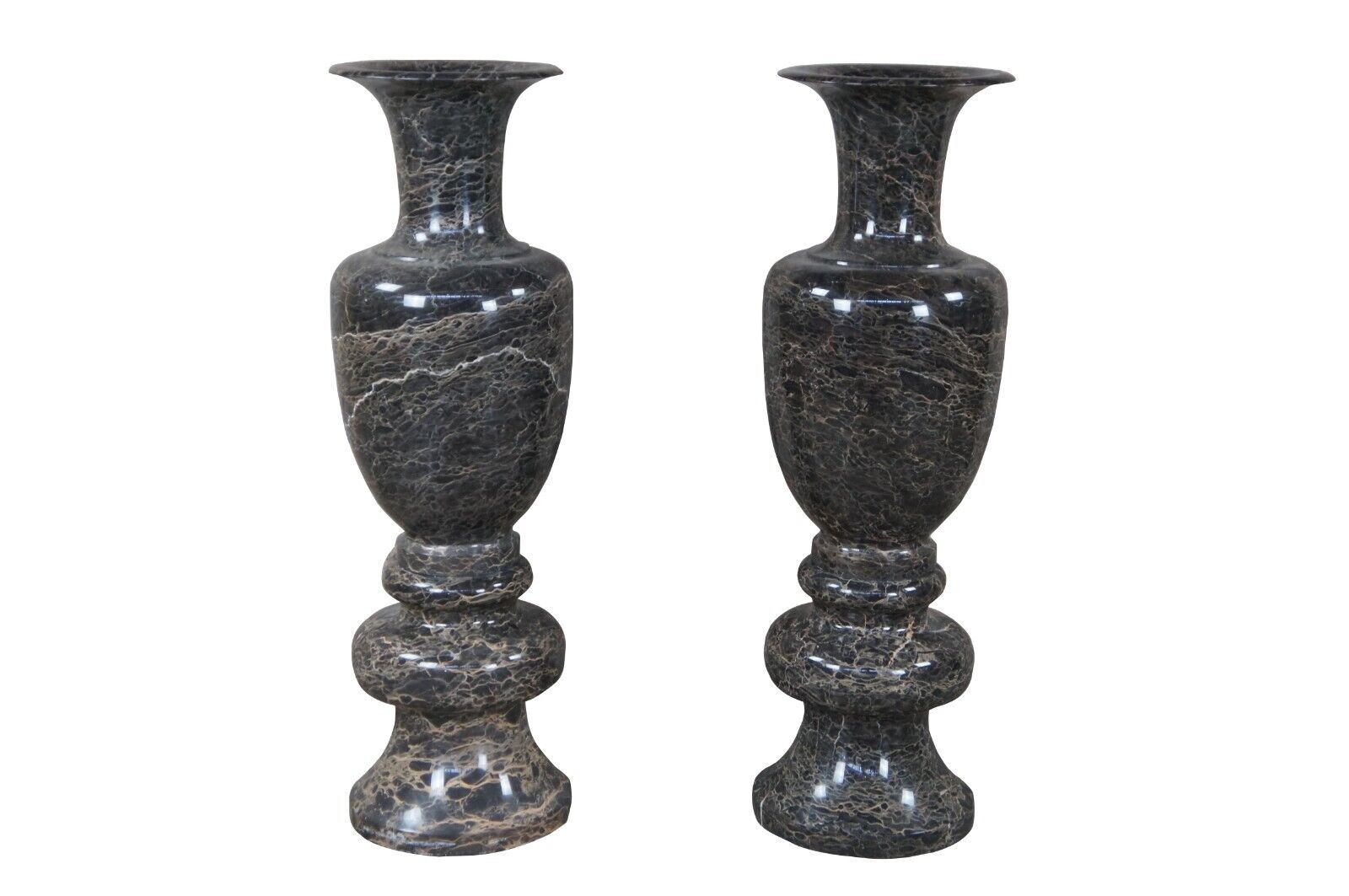 2 Monumental Italian Polished Marble Floor Vases Stand Urns Post Modern Pair 37\