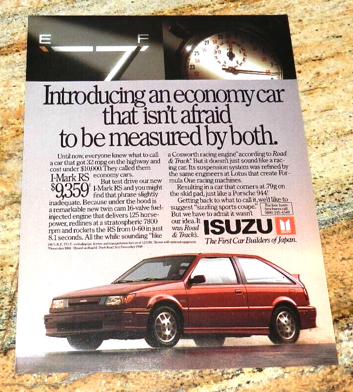 1989 Isuzu I-Mark RS Original Magazine Advertisement Small Poster
