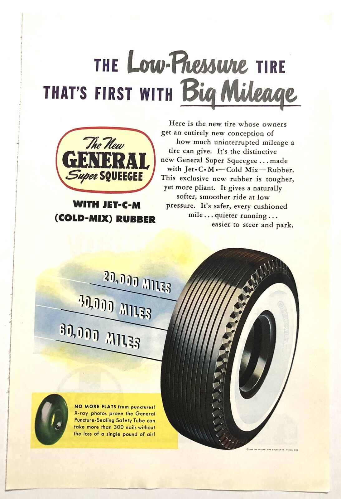 Vintage 1949 Original Print Ad Full Page - General Tire - Super Squeegee