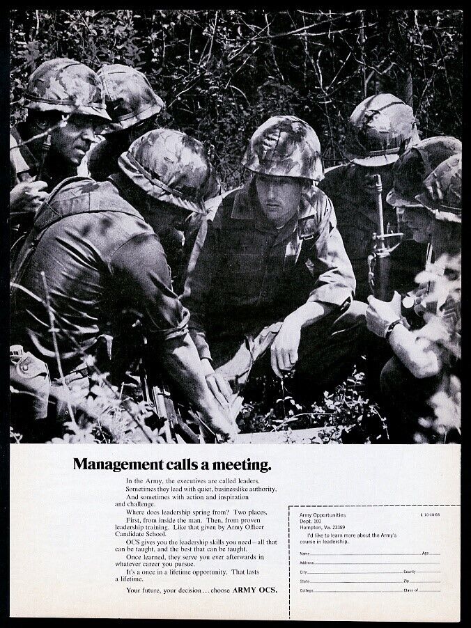 1968 US Army Vietnam War soldiers photo OCS recruitment vintage print ad