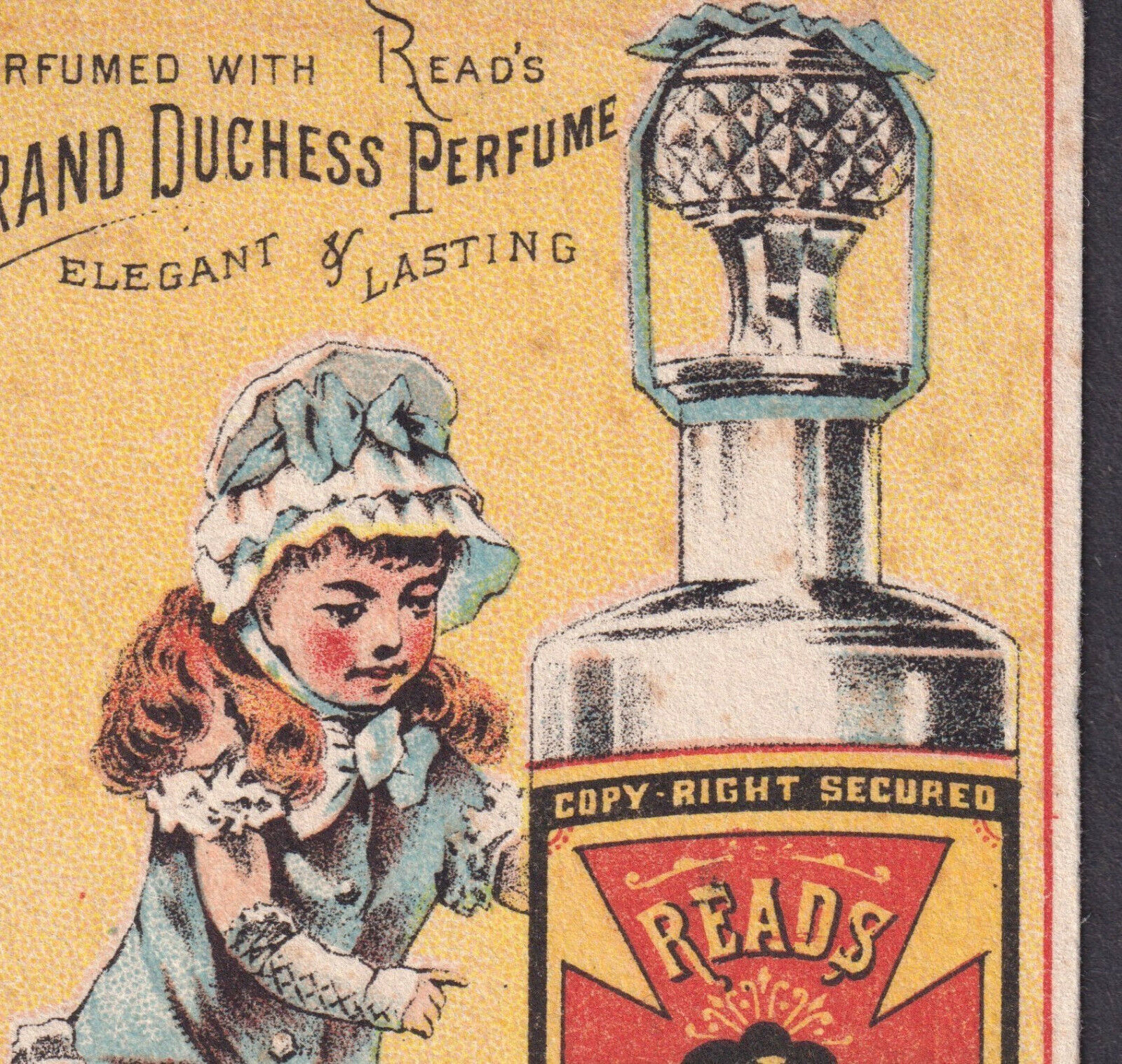 Perfume Cut Glass Bottle Stopper 1800\'s Reads Grand Duchess Victorian Trade Card