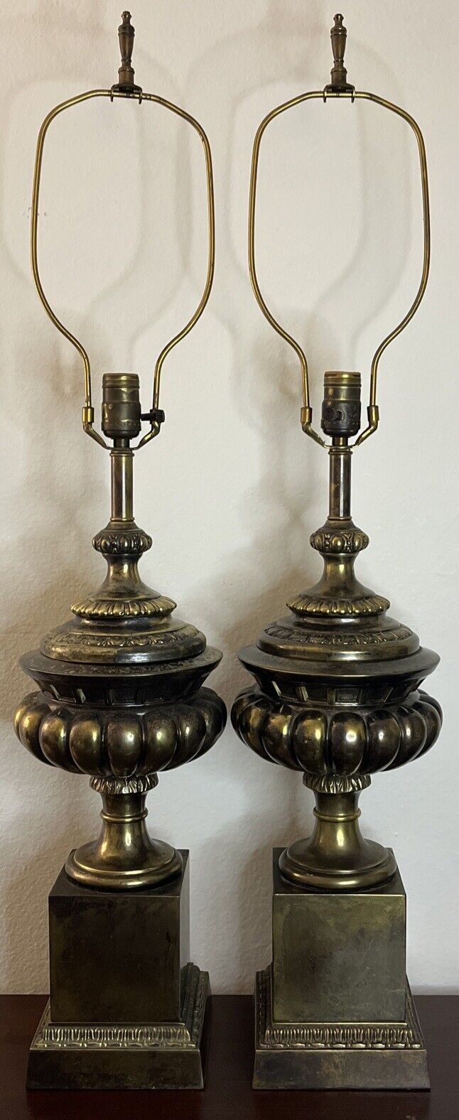 Pair of Large Vintage Frederick Cooper Gold-Tone Urn-Style Table Lamps