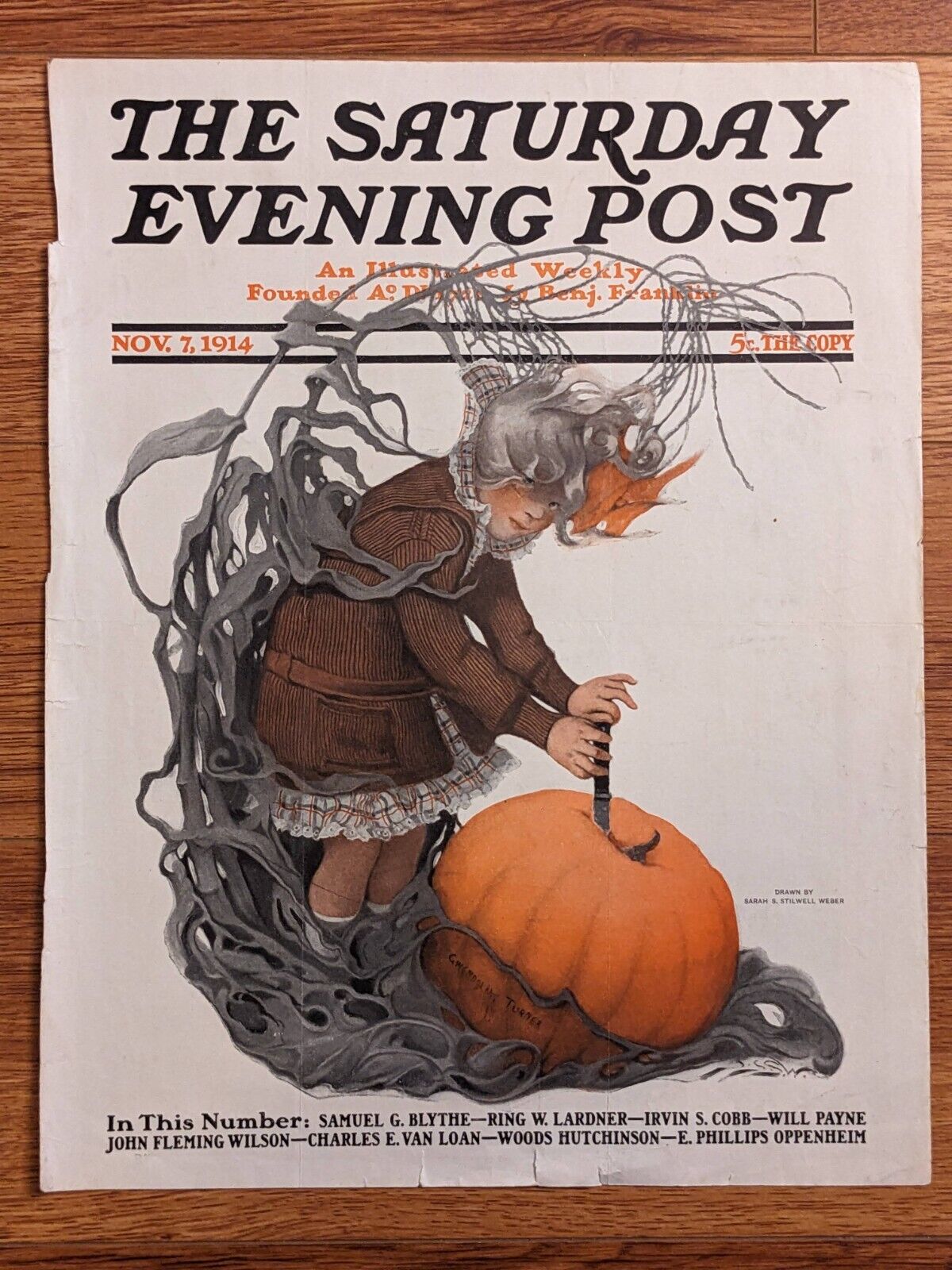 November 7 1914 Saturday Evening Post COVER ONLY Weber Master Six ad on back