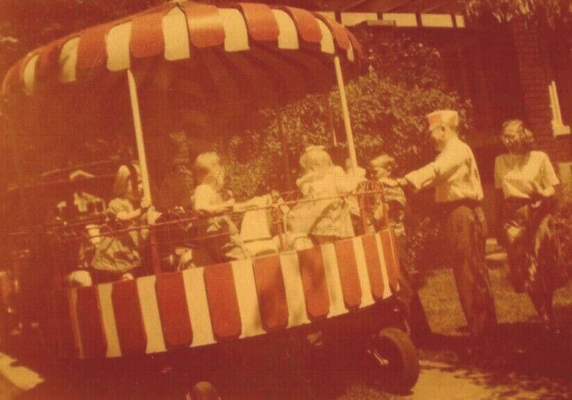 June 1950 Carousel Tilt a Whirl Mobile Amusement Park Kids Ride Vtg Photograph