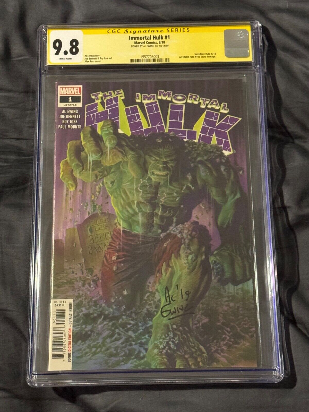 IMMORTAL HULK #1 CGC SS 9.8 ALEX ROSS COVER AND AL EWING SIGNED