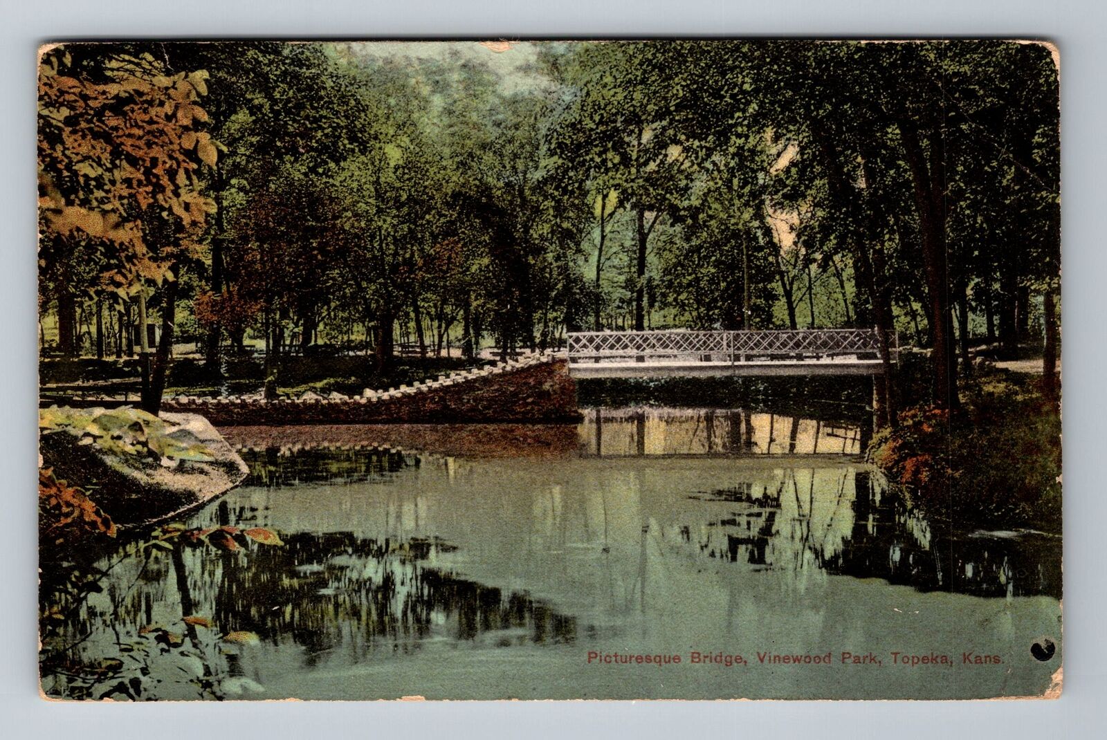 Topeka KS-Kansas, Vinewood Park, Picturesque Bridge, c1909 Vintage Postcard