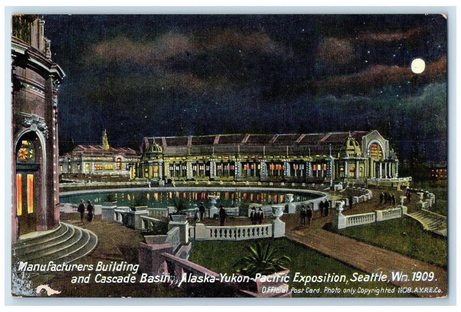 c1910 Manufacturers Building Cascade Basin Pacific Exposition Seattle Postcard