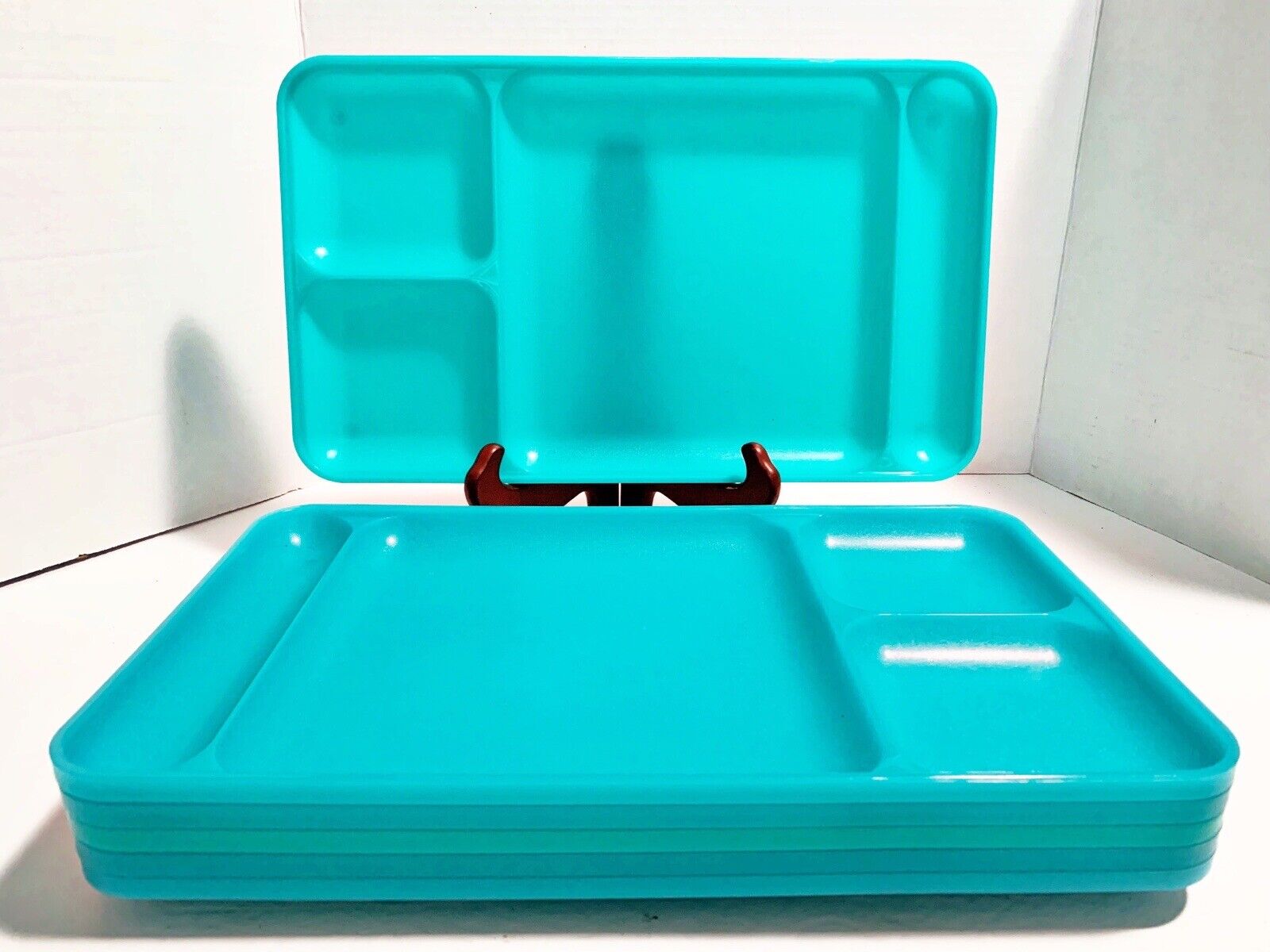 TUPPERWARE Turquoise Aqua Teal Section Divided Trays #1535 Cafeteria Set 6 Vtg