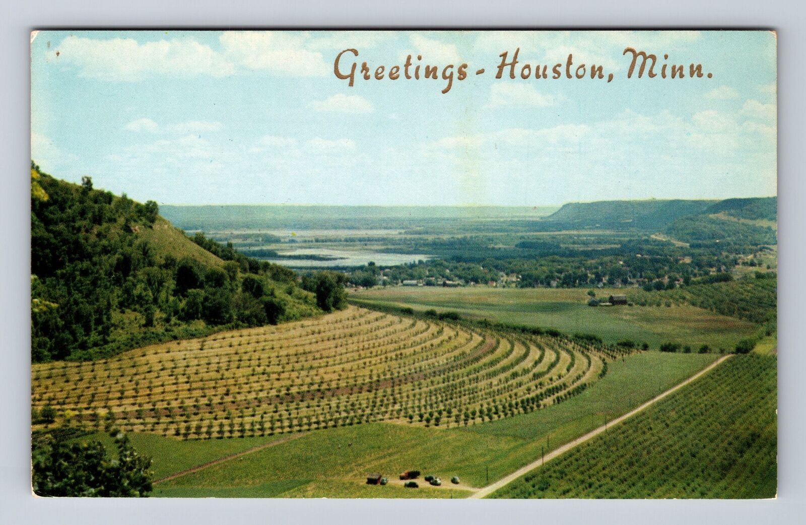 Houston MN-Minnesota, Scenic Greetings, Farm Land, Antique Vintage Postcard