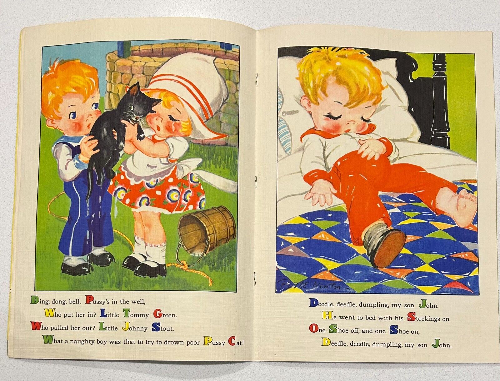 Vintage 1940 Mother Goose Oversized Linen Children’s Book - Whitman