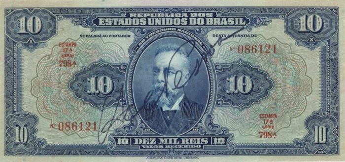Brazil - 10 Mil Brazilian Reis - P-39c - 1925 dated Foreign Paper Money - Paper 