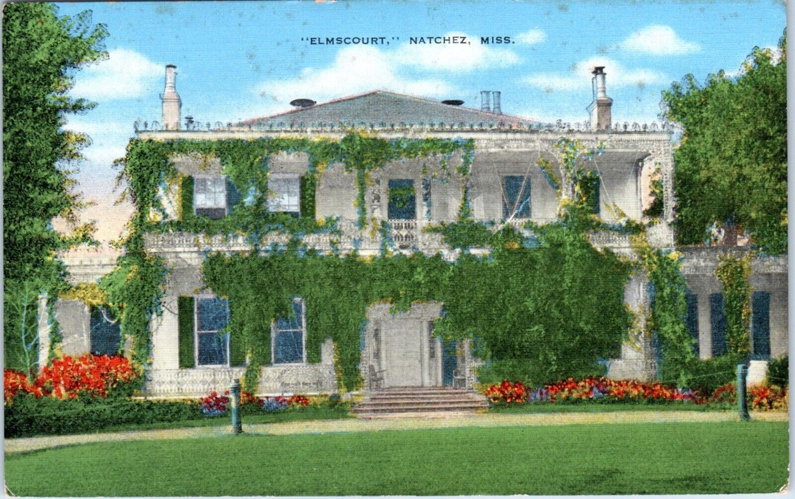 Natchez, MS - Elmscourt Mansion Linen Post Card Unposted Plantation Home