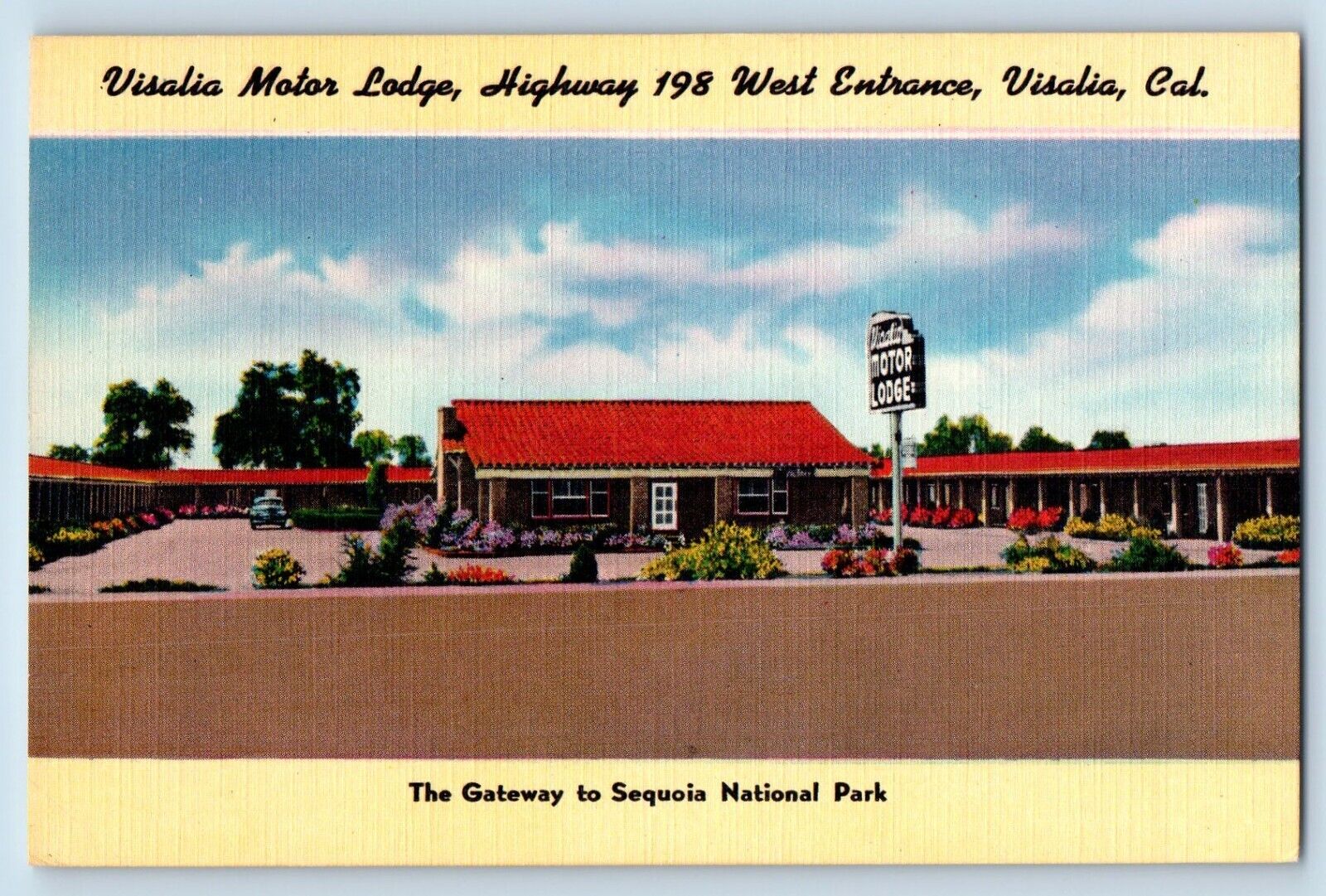 Visalia California Postcard Visalia Motor Lodge Exterior View 1940 Vintage Linen